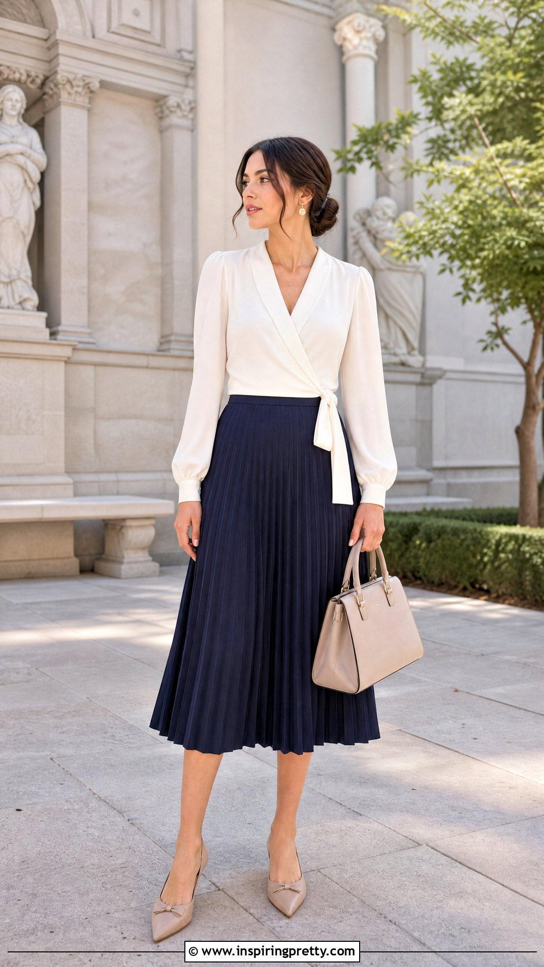 Old Money Wrap Blouse With Midi Skirt - 50 old money top outfit ideas