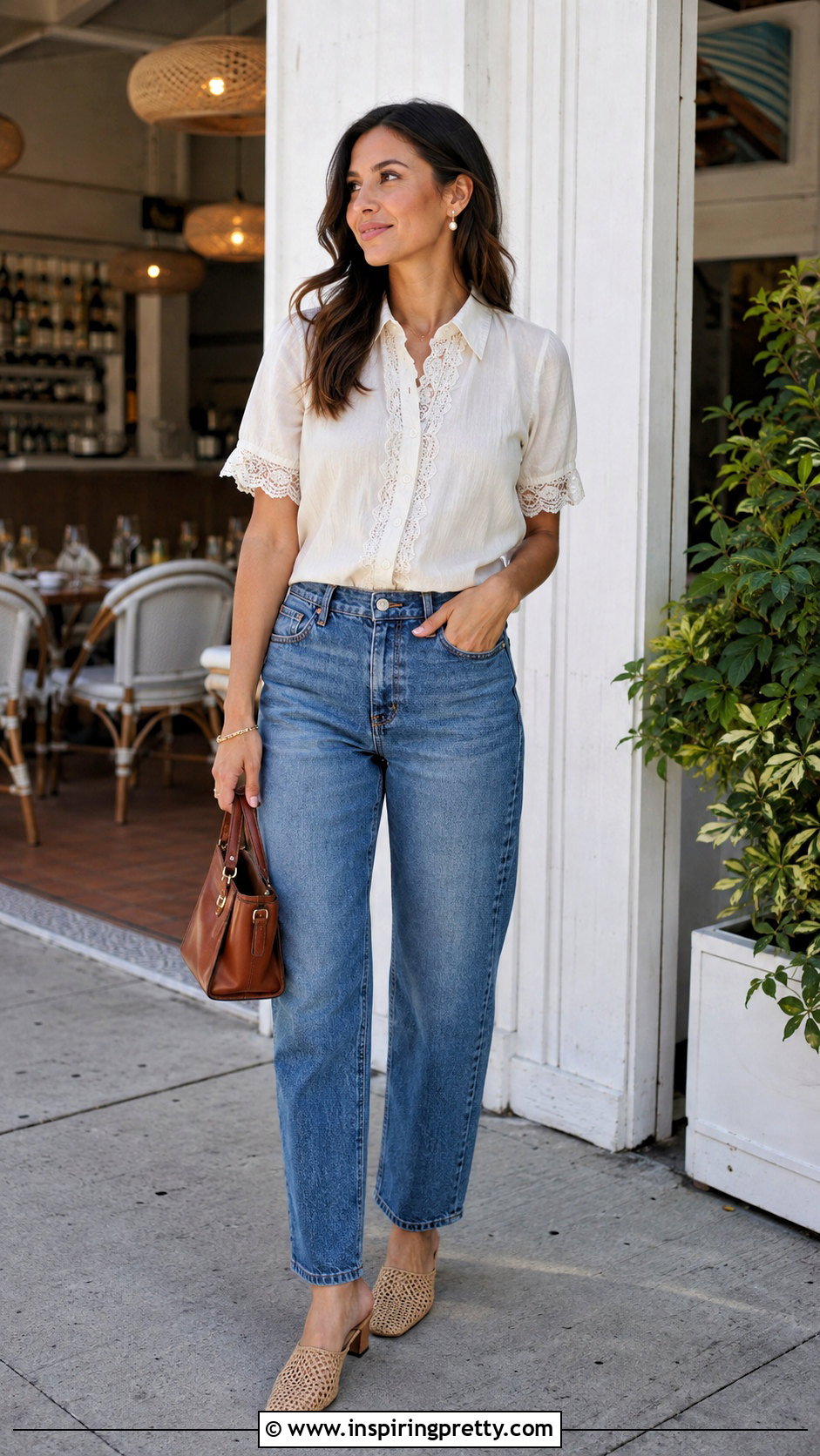 Old Navy Lace Trim Button Down With Straight Jeans - 25 Old Navy Summer Tops outfit ideas