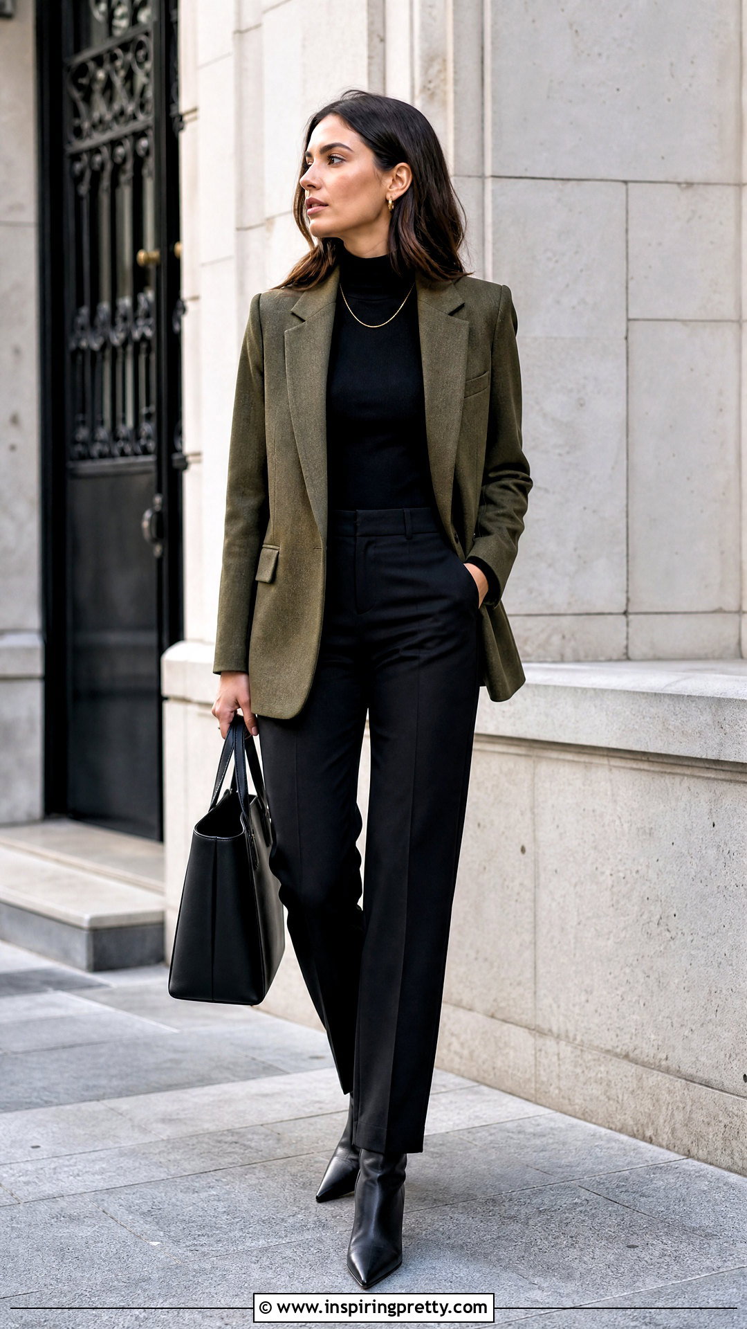 Olive Blazer With Black Turtleneck Outfit - 50 top verde outfit ideas