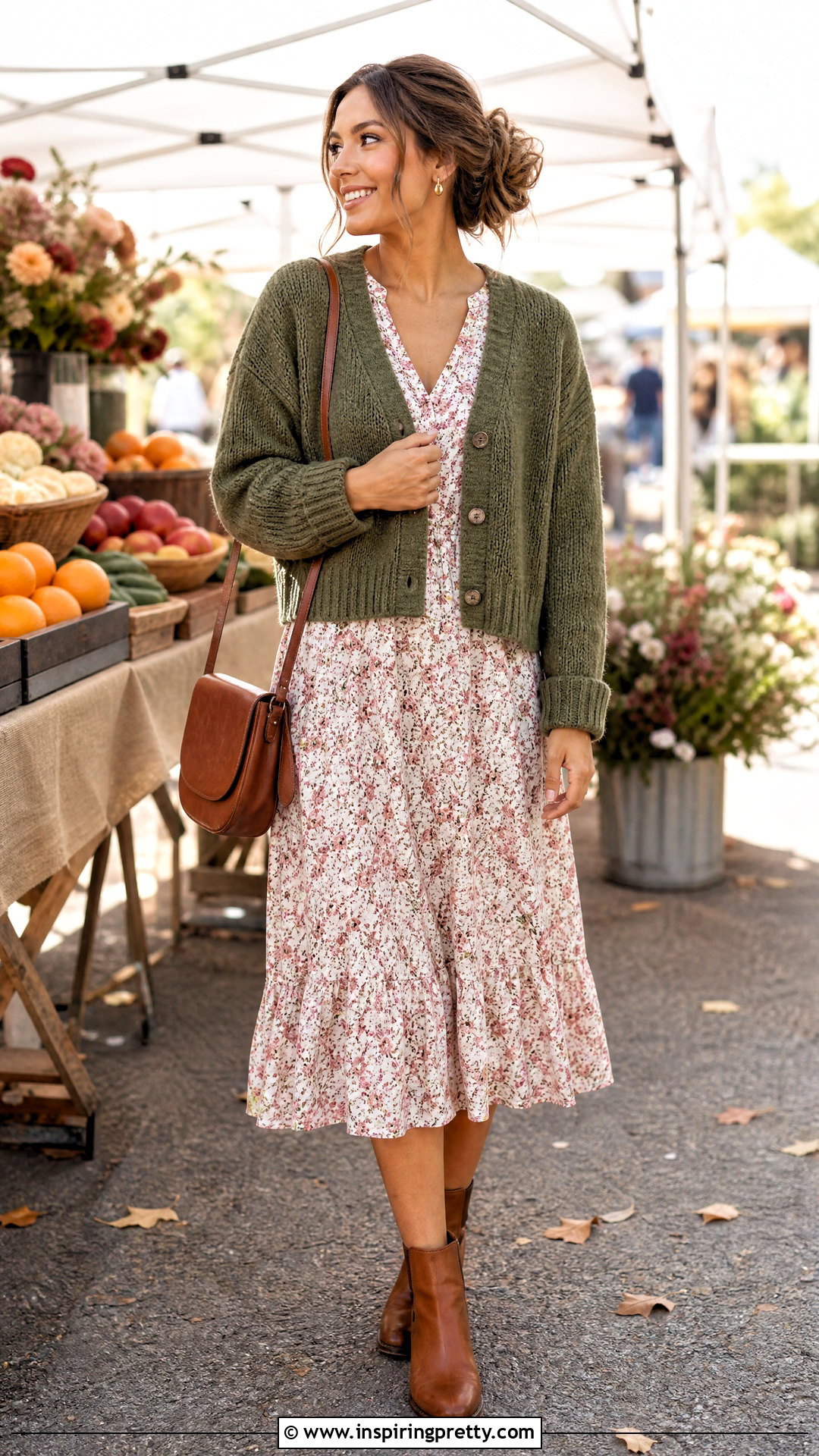 Olive Cardigan With Floral Dress Outfit - 50 top verde outfit ideas