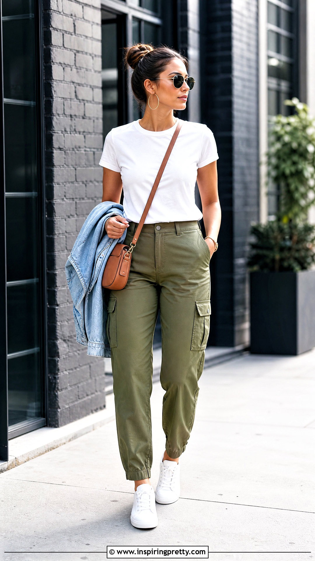 Olive Cargo Trousers With White T Shirt - 50 trouser and top for ladies