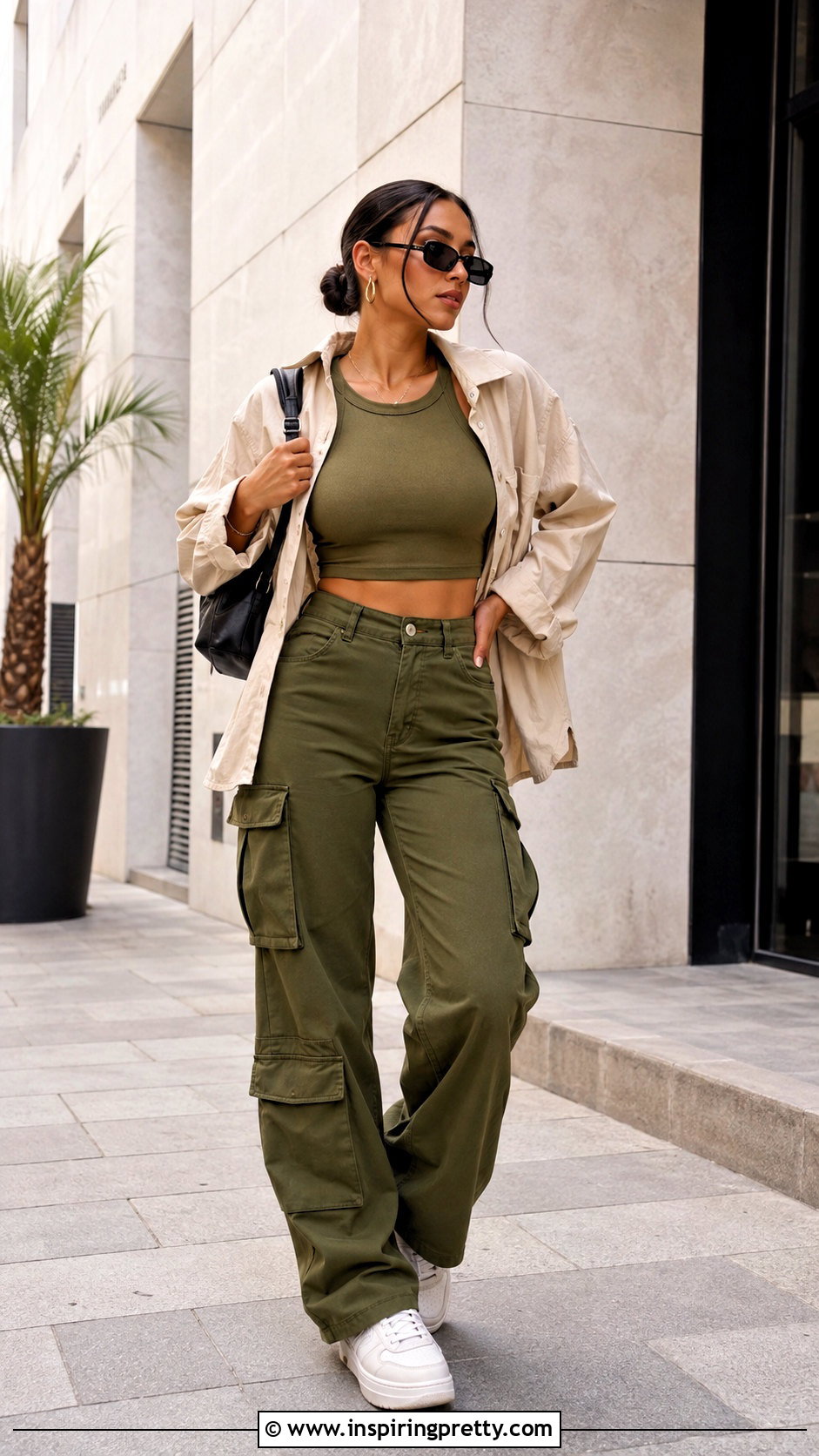 Olive Cargo pcs Trouser And Crop Top Set - 50 2pcs trouser and tops