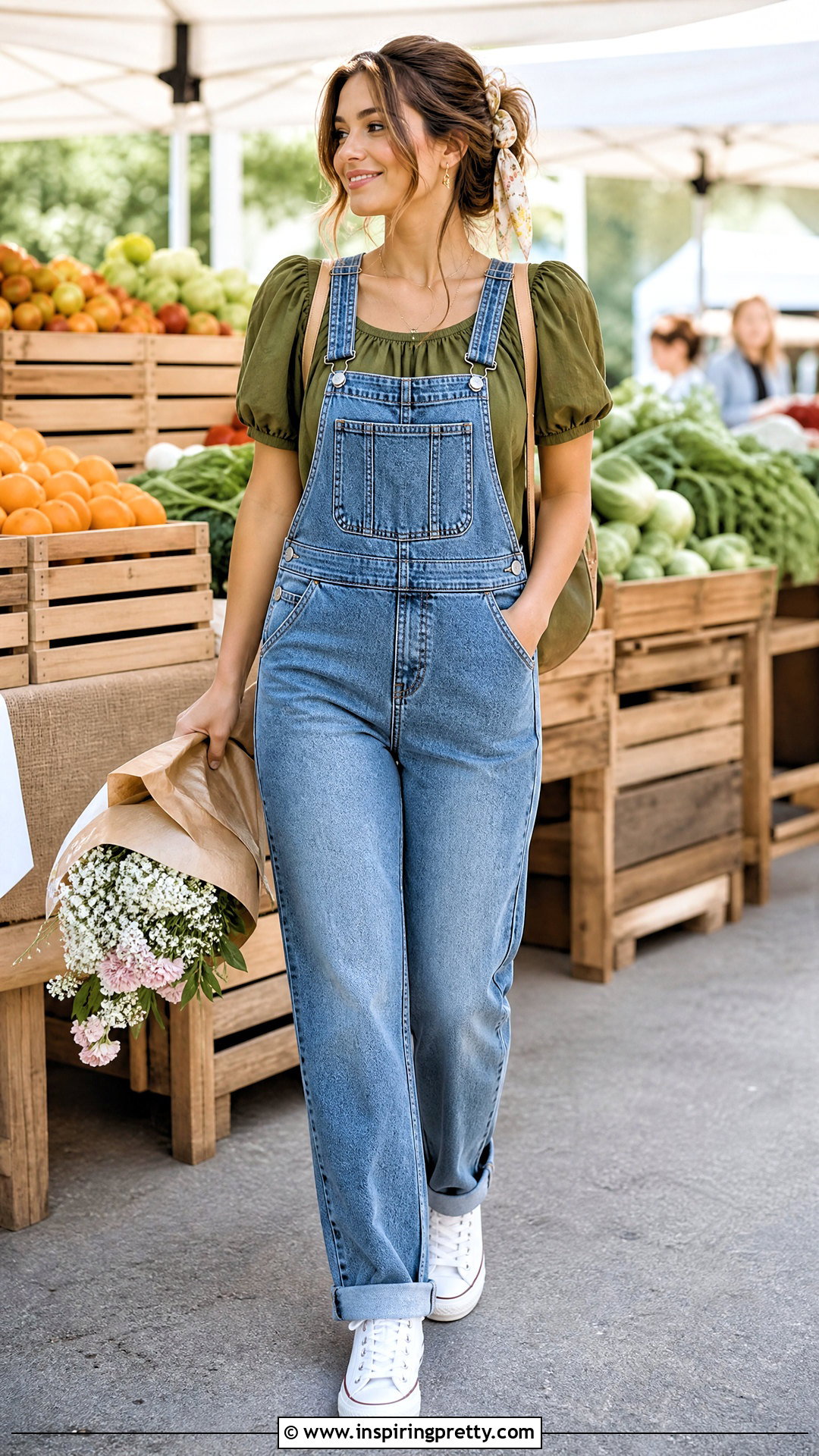 Olive Green Babydoll Top With Denim Overalls - 25 Olive Green Babydoll Top outfit ideas