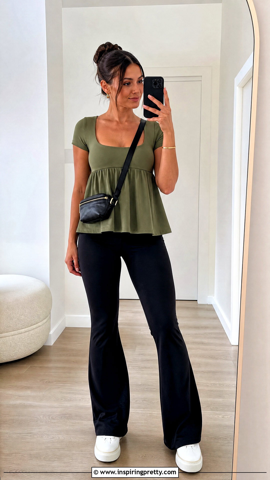 Olive Green Babydoll Top With Flared Leggings - 25 Olive Green Babydoll Top outfit ideas