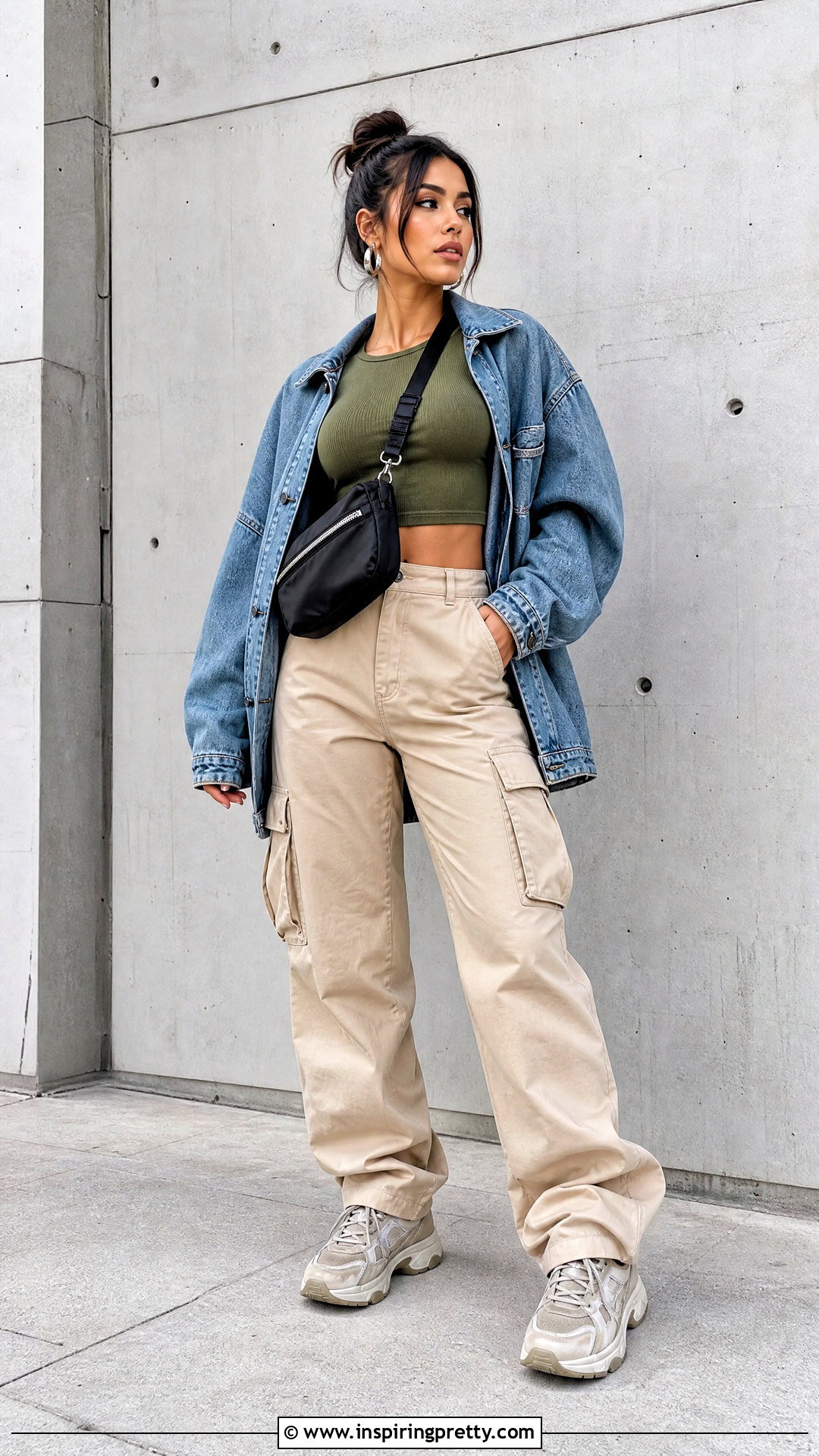 Olive Green Crop Top With Cargo Pants - 25 Green Crop Top Aesthetic ideas