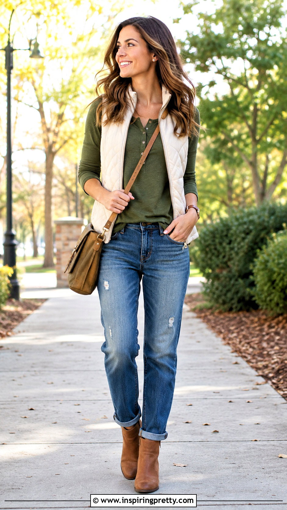 Olive Green Henley Top And Boyfriend Jeans - 50 olive green top and jeans outfit ideas
