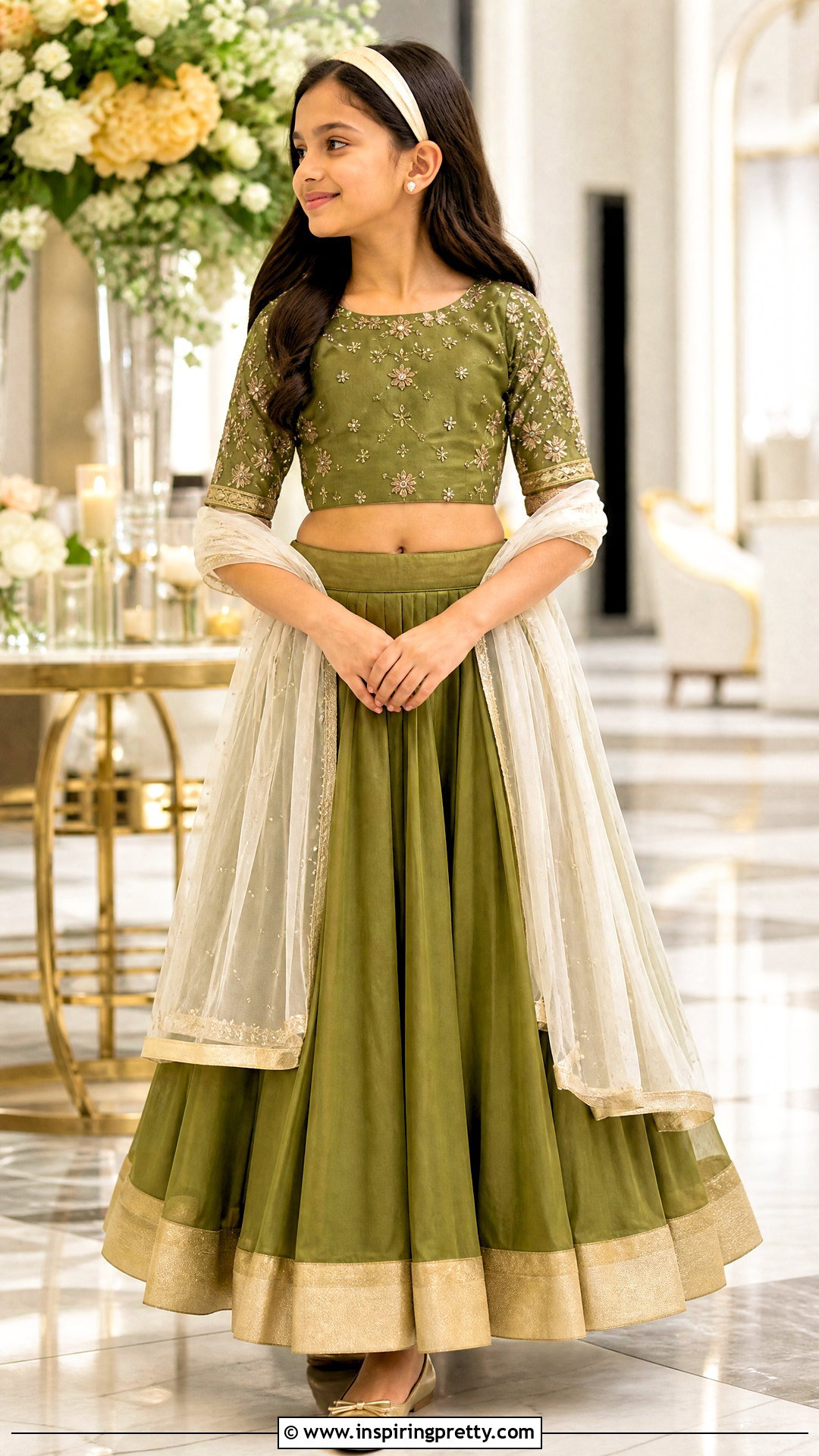 Olive Green Kids Crop Top Lehenga - 50 kids crop top lehenga designs