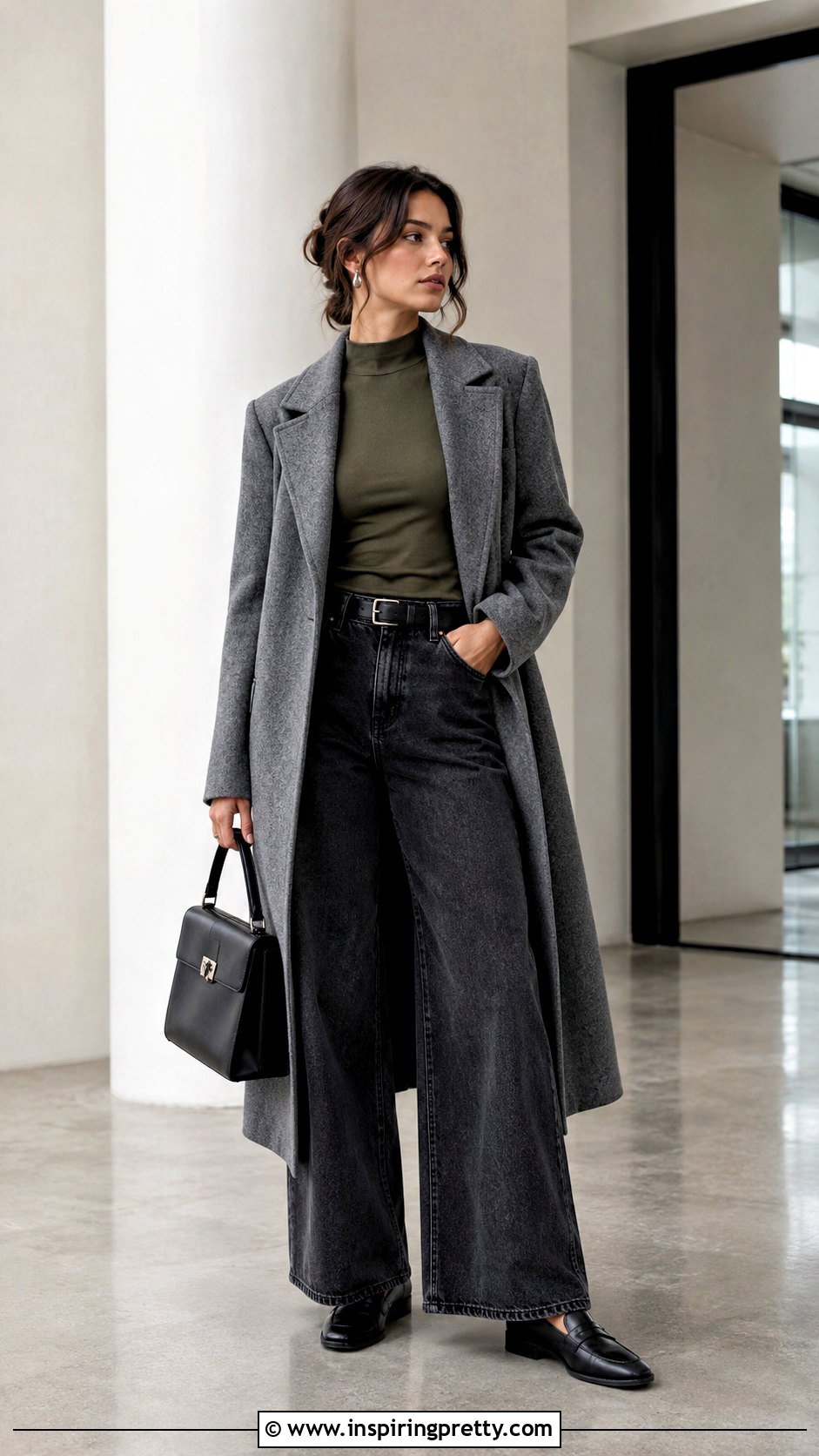 Olive Green Mock Neck Top And Gray Jeans - 50 olive green top and jeans outfit ideas