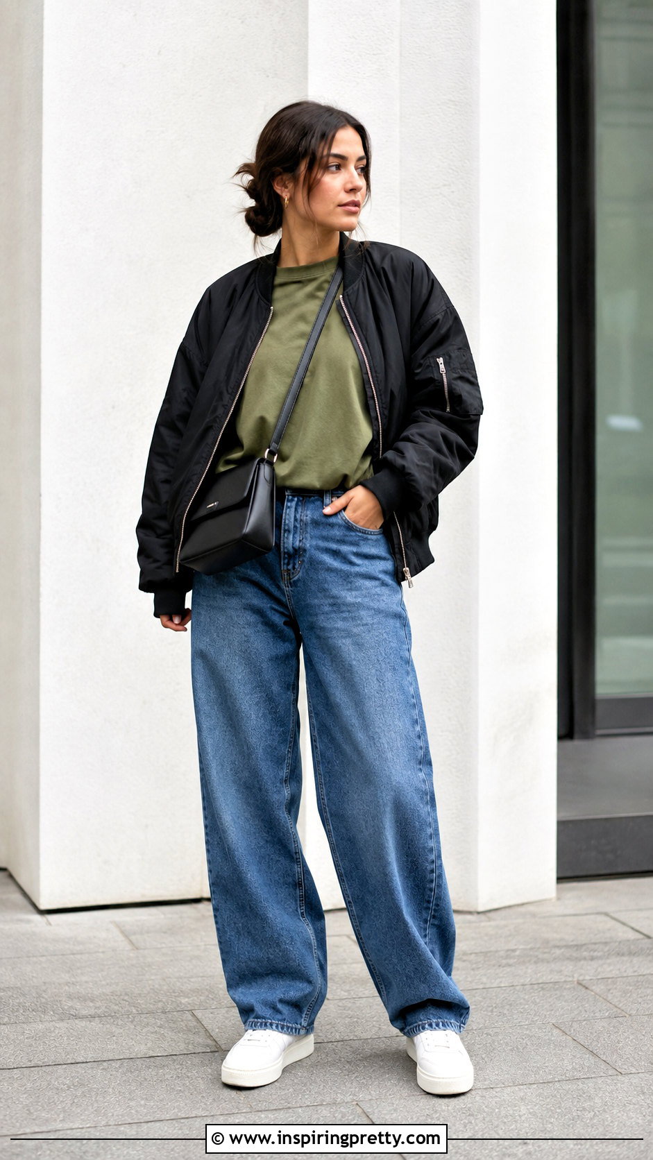 Olive Green Oversized T Shirt And Barrel Jeans - 50 olive green top and jeans outfit ideas