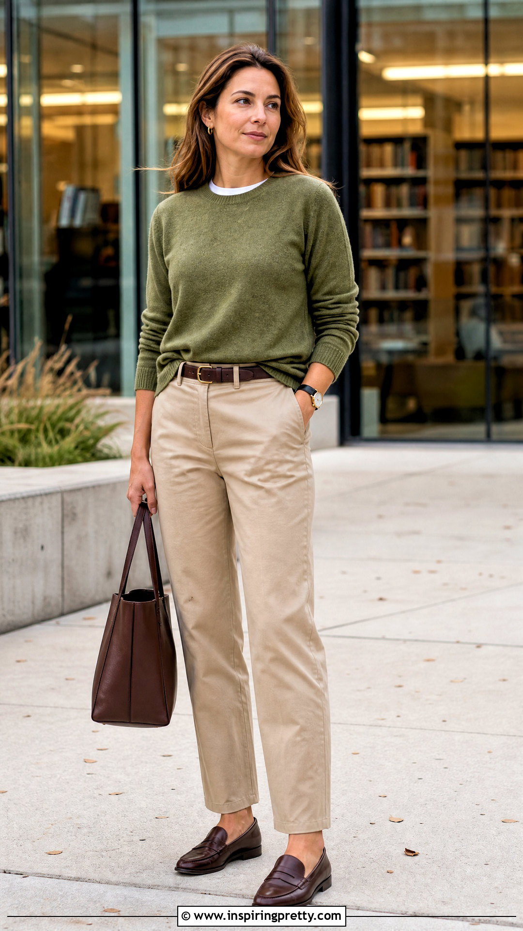 Olive Green Sweater With Khaki Chino Pants - 20 Casual Olive Green Top outfit ideas