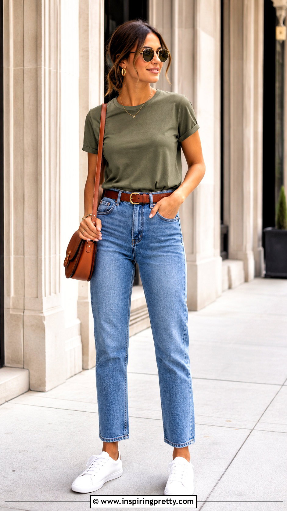 Olive Green T Shirt And Straight Leg Jeans - 50 olive green top and jeans outfit ideas