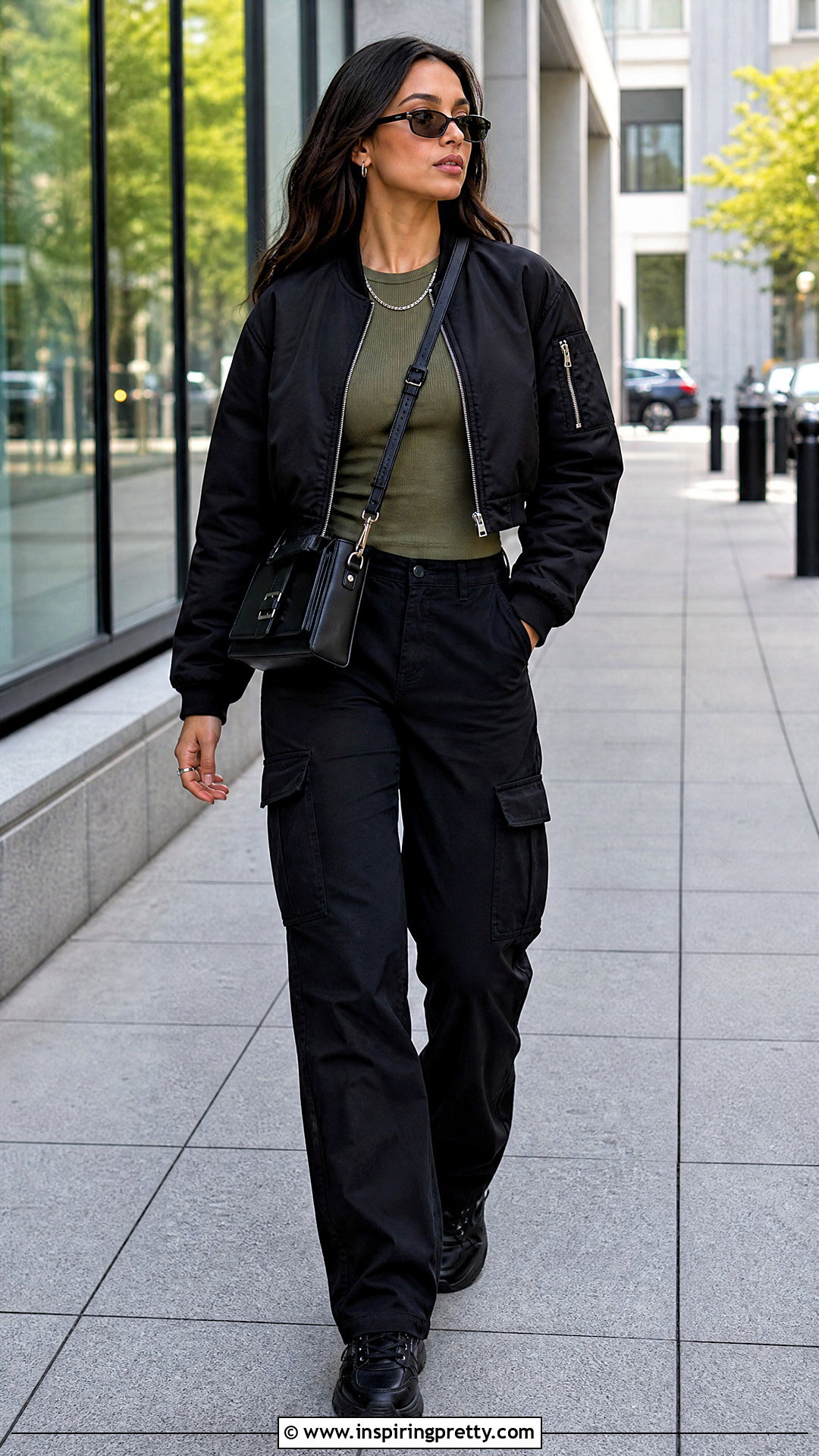 Olive Green Top With Black Cargo Pants - 50 new tops outfit ideas