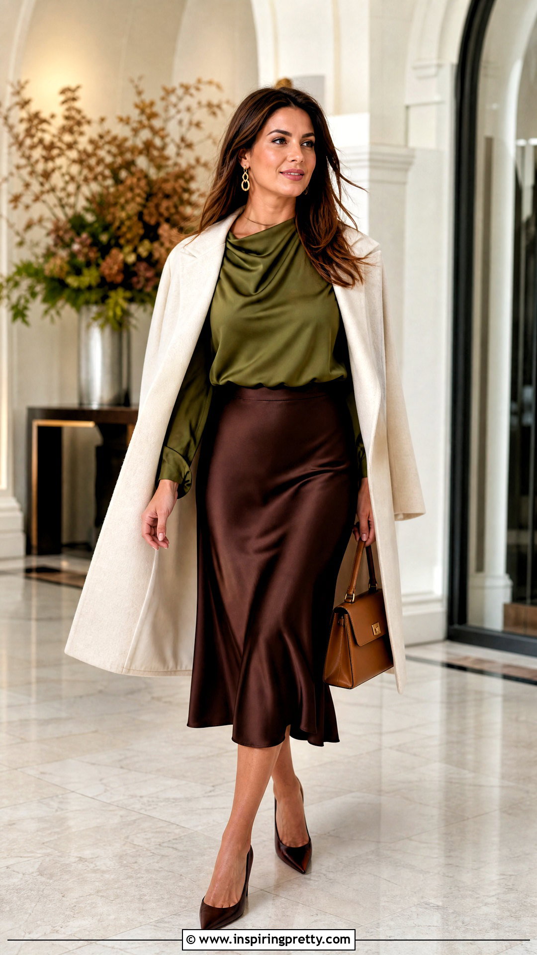 Olive Green Top With Chocolate Brown Skirt - 20 Elegant Olive Green Top outfit ideas