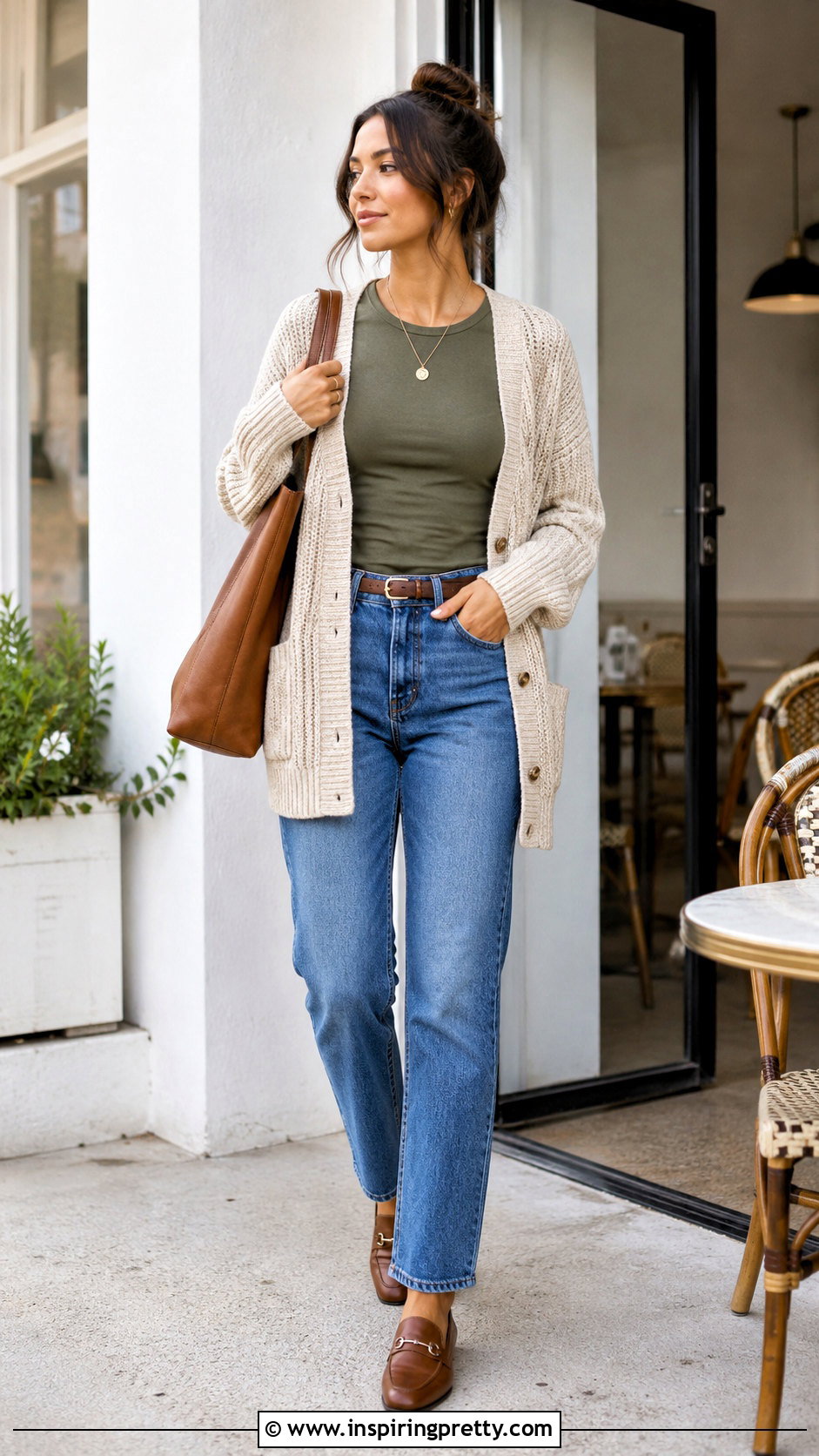Olive Green Top With a Cardigan - 50 olive green top outfit ideas