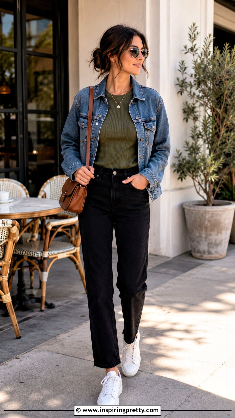 Olive Green Top With a Denim Jacket - 50 olive green top outfit ideas