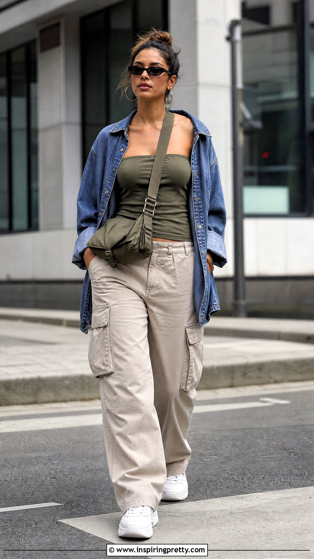 Olive Long Tube Top With Cargo Pants - 50 Long Tube Top Outfit ideas
