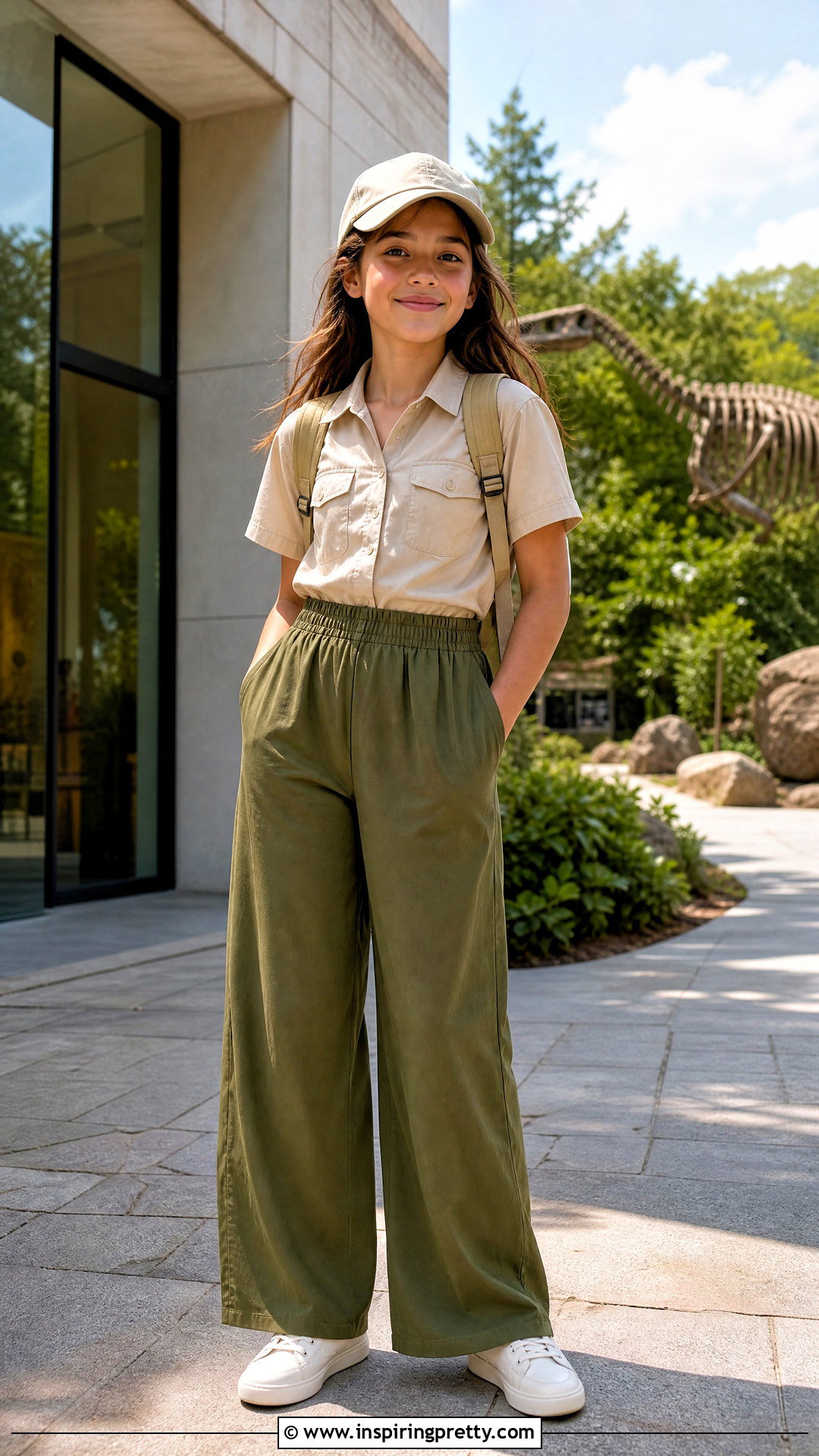 Olive Palazzo With Beige Utility Top - 50 kids plazo with tops
