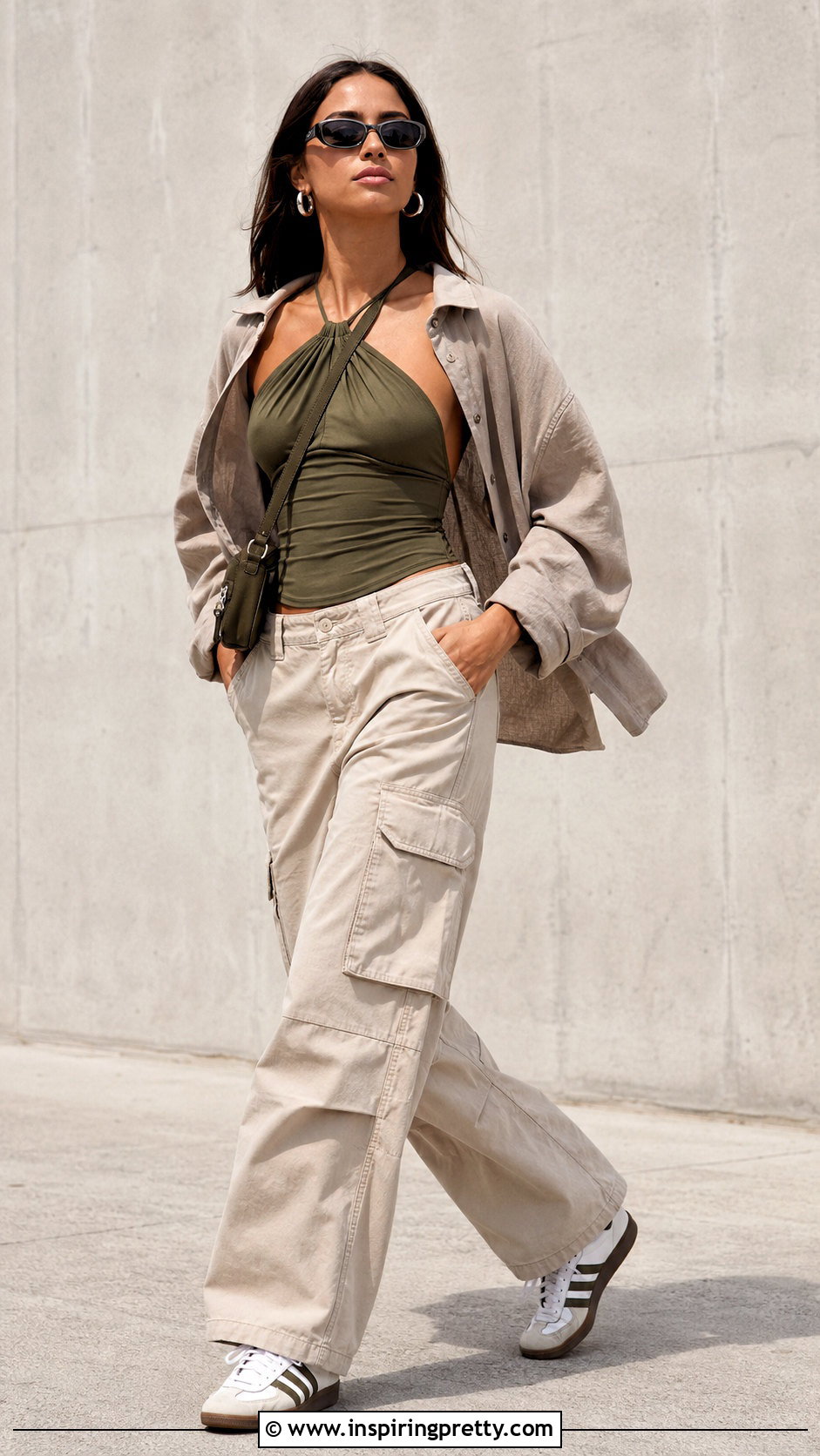 Olive Sculpted Halter Top With Cargo Pants - 20 Sculpted Halter Top outfit ideas