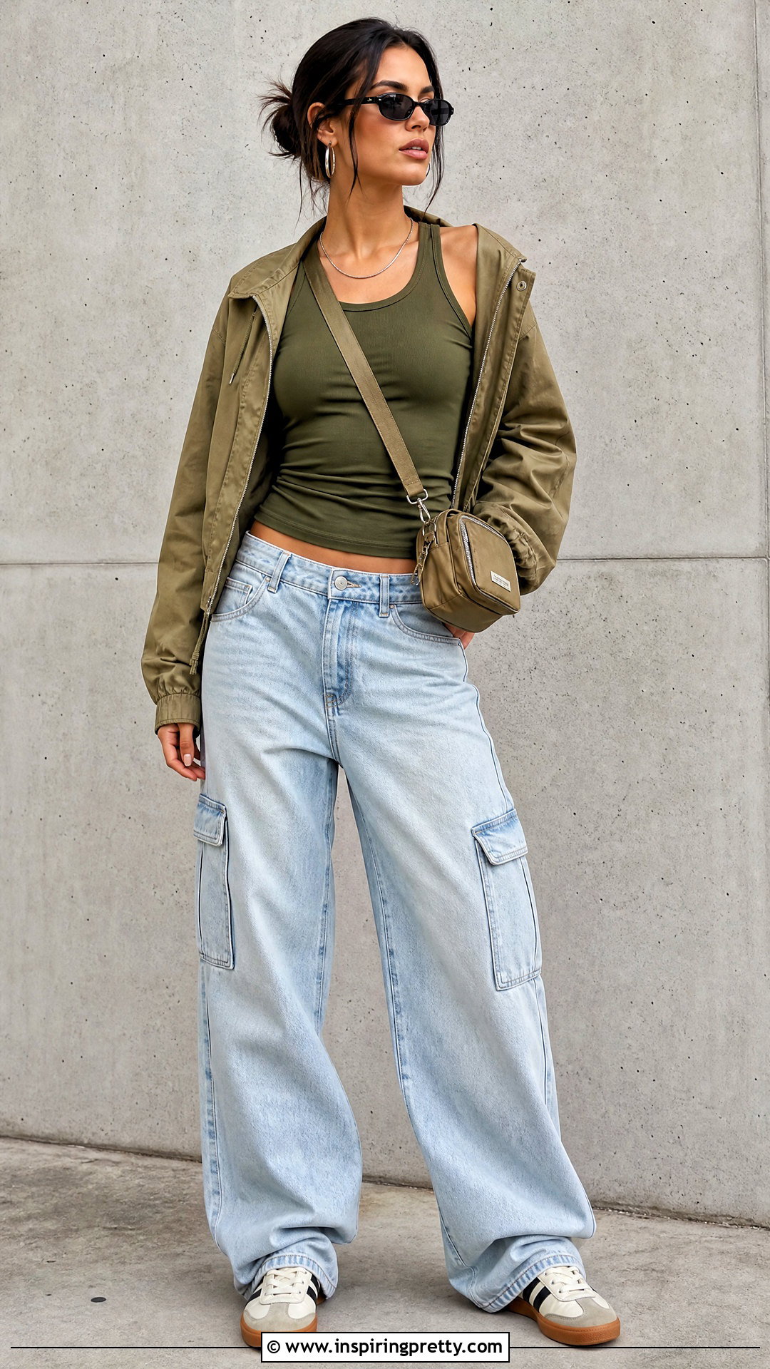 Olive Tank Top And Cargo Jeans - 50 tank top and jeans outfit ideas
