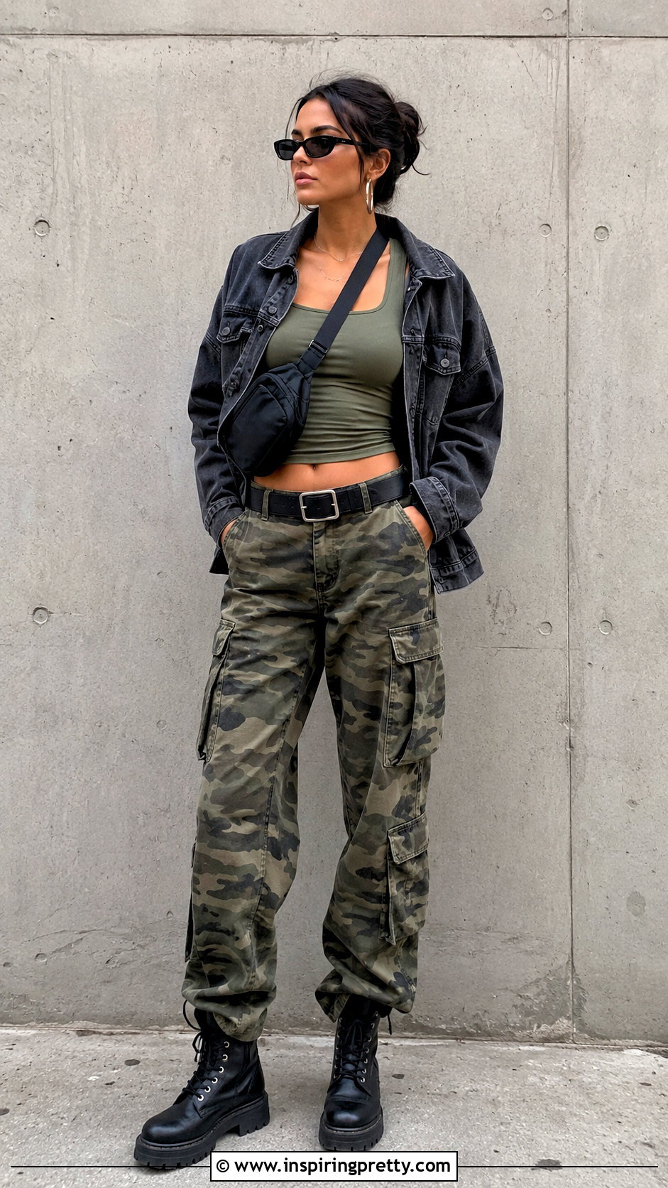 Olive Tank Top With Camouflage Pants - 25 Edgy Tank Top Outfit ideas