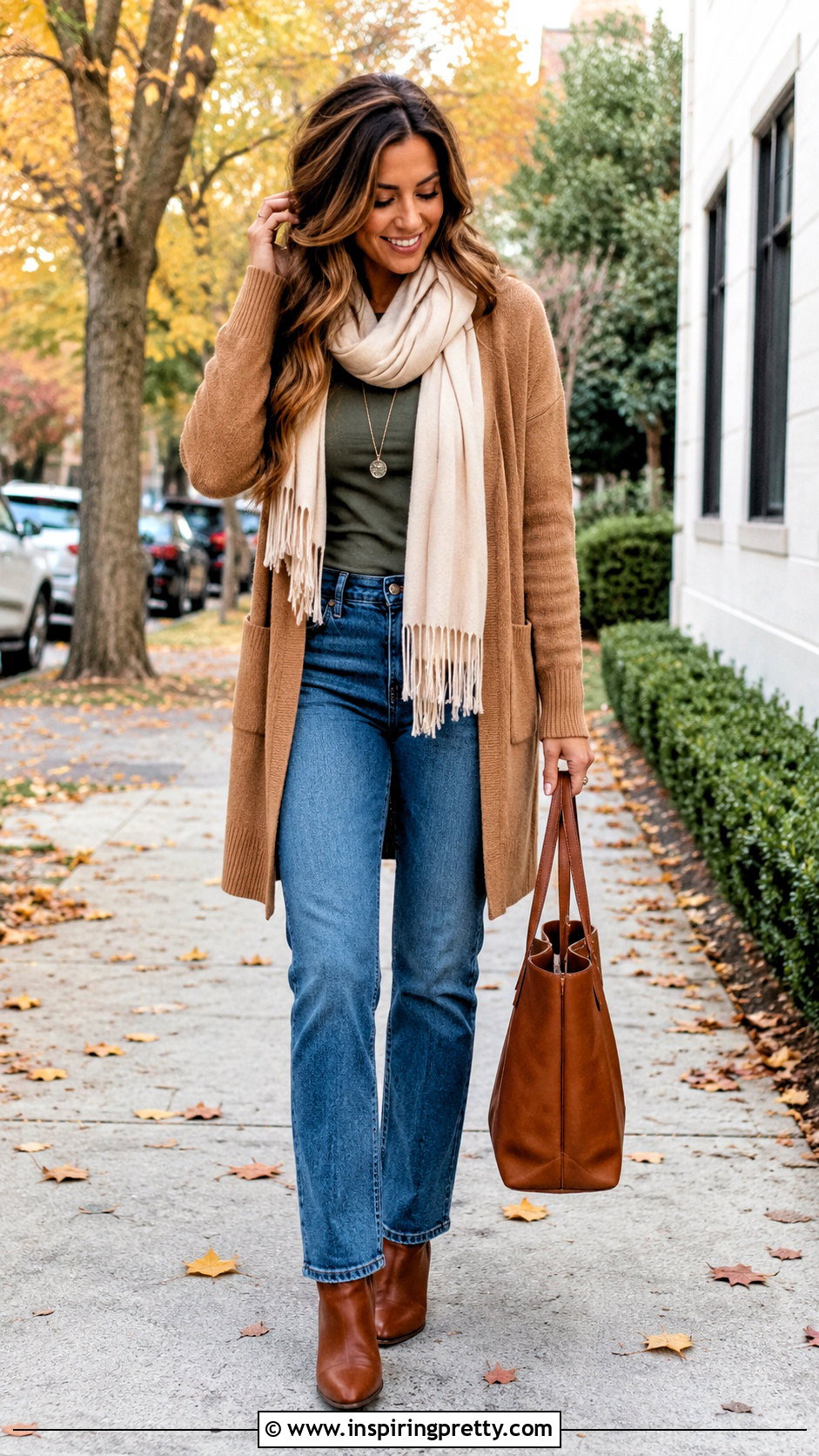 Olive Top With Camel Cardigan - 50 olive top outfit ideas