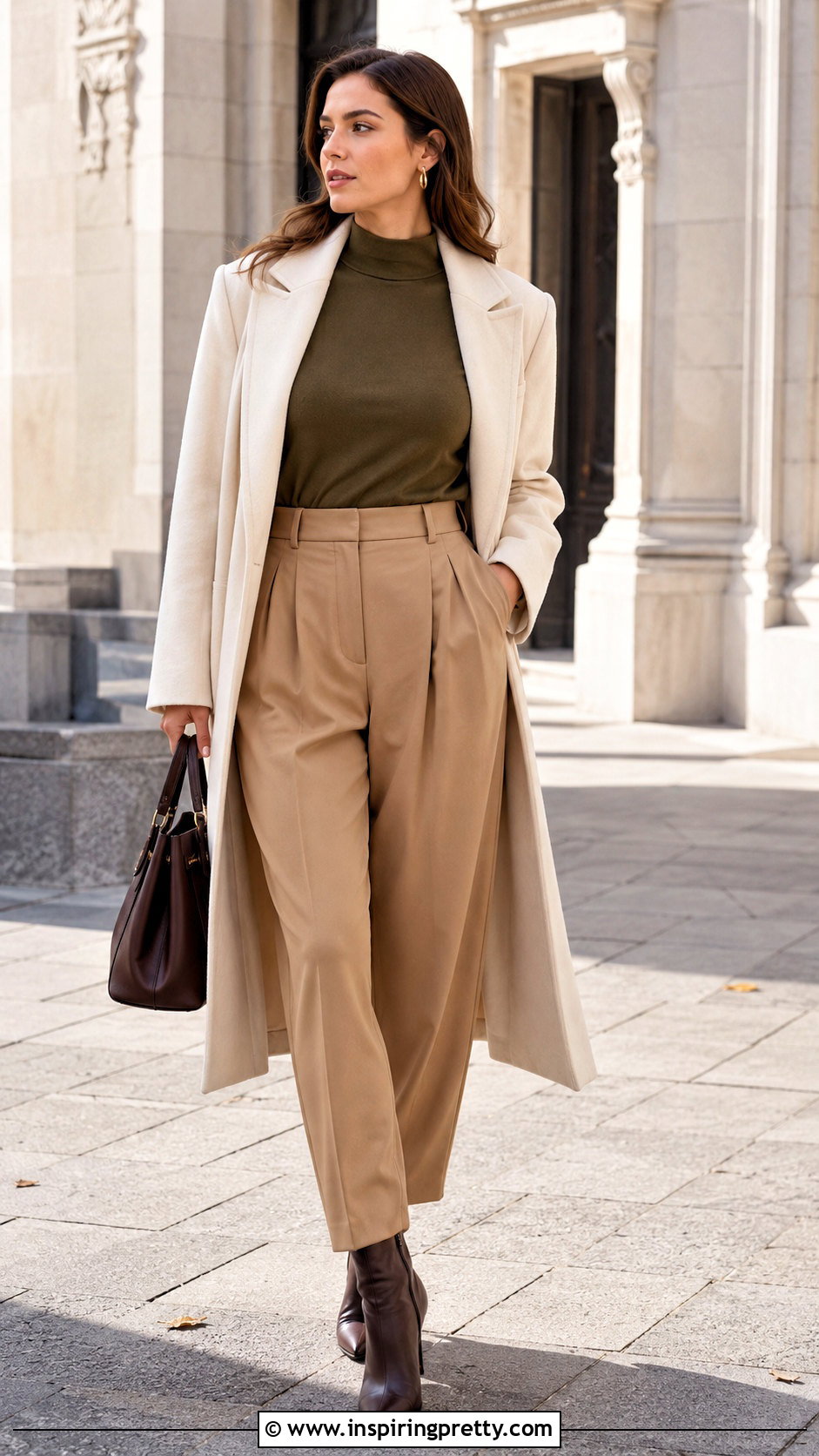 Olive Top With Camel Trousers - 50 olive top outfit ideas