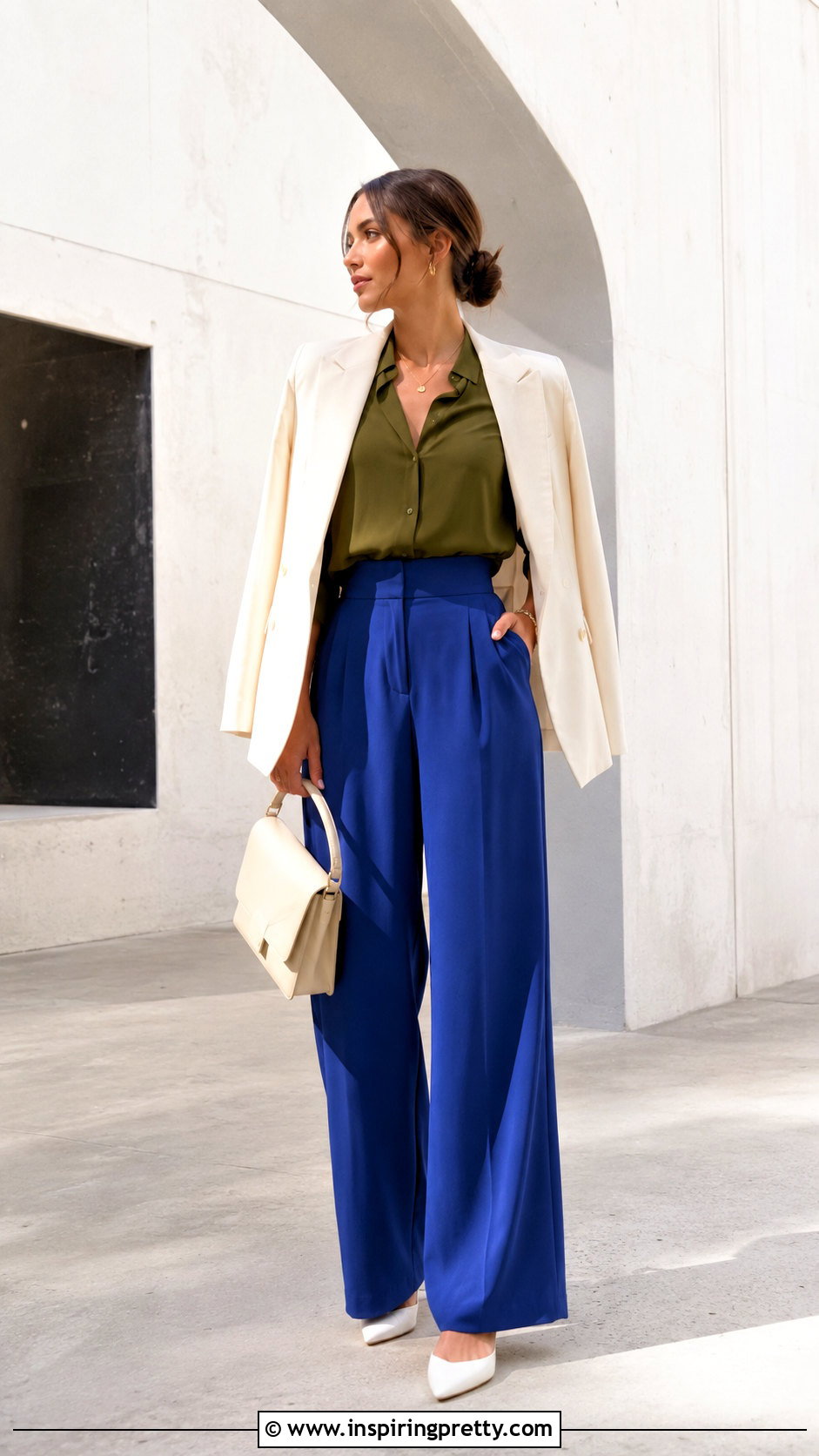 Olive Top With Cobalt Blue Pants - 50 olive top outfit ideas