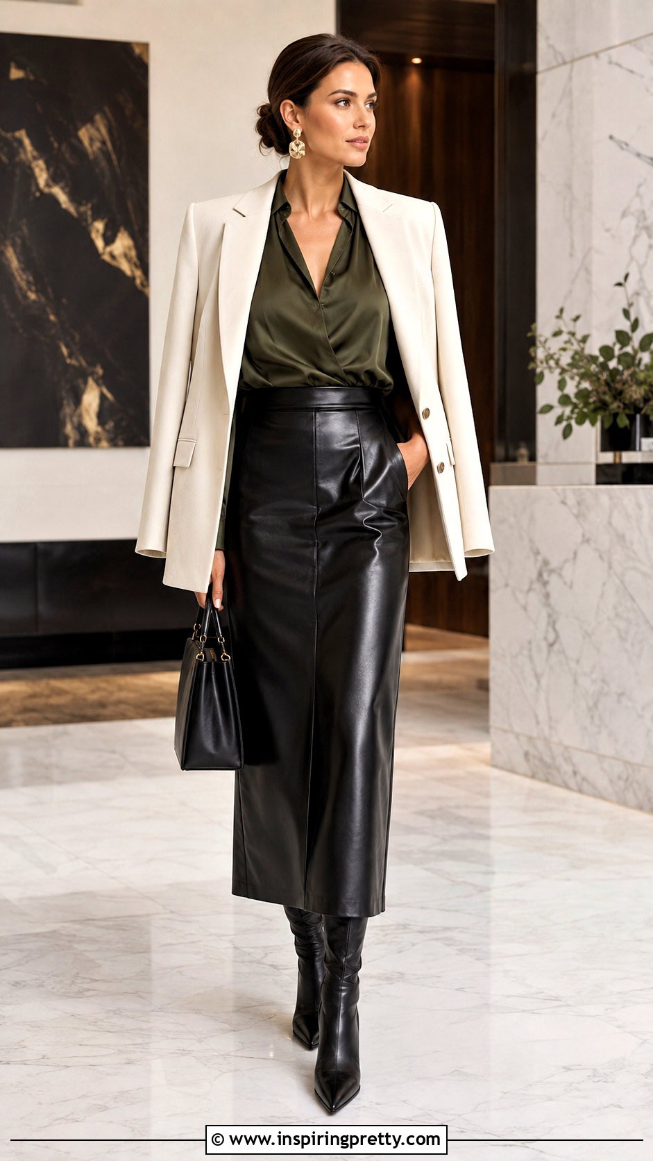 Olive Top With Leather Skirt - 50 olive top outfit ideas