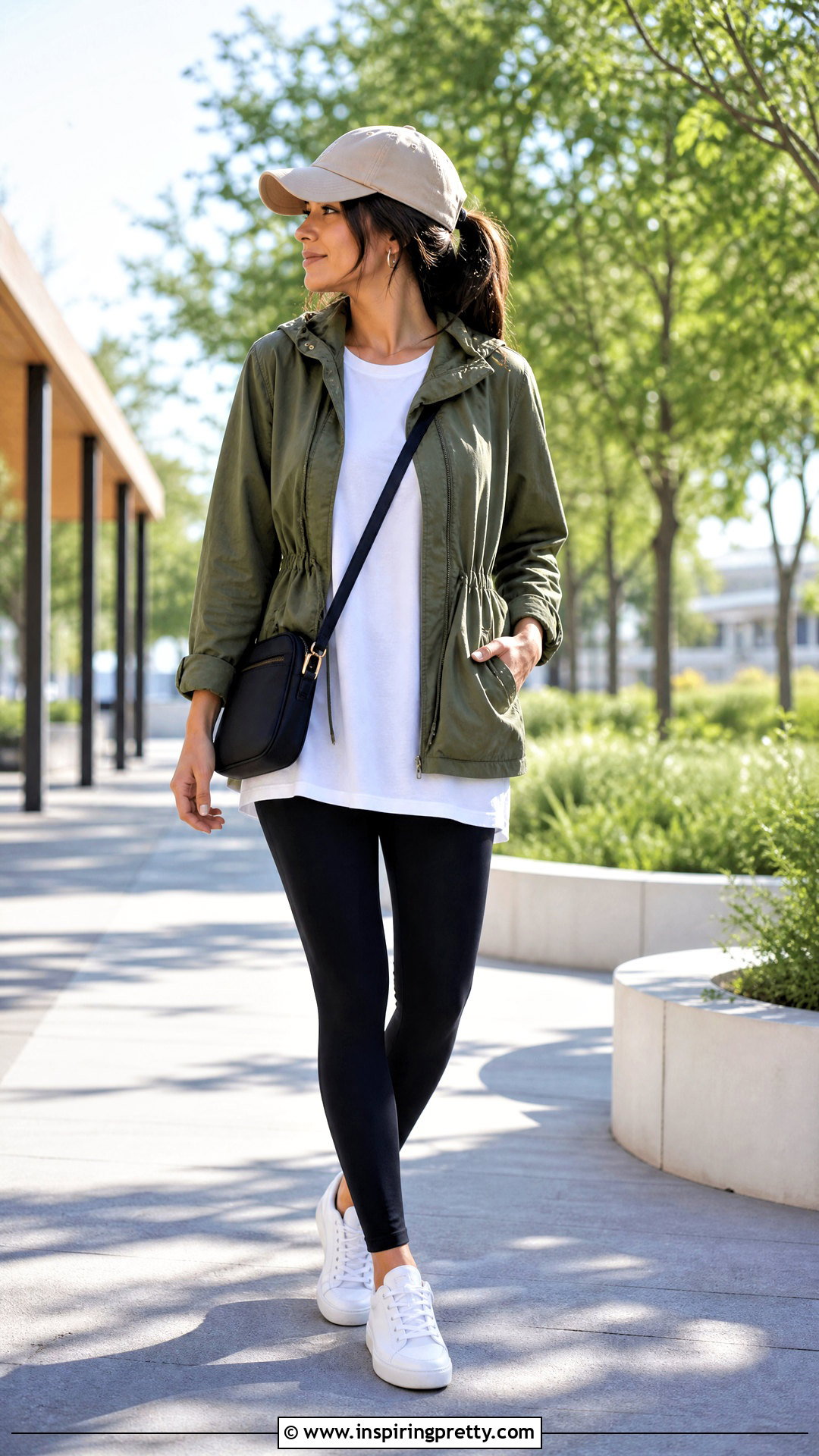 Olive Utility Jacket With Black Leggings Outfit - 50 top verde outfit ideas