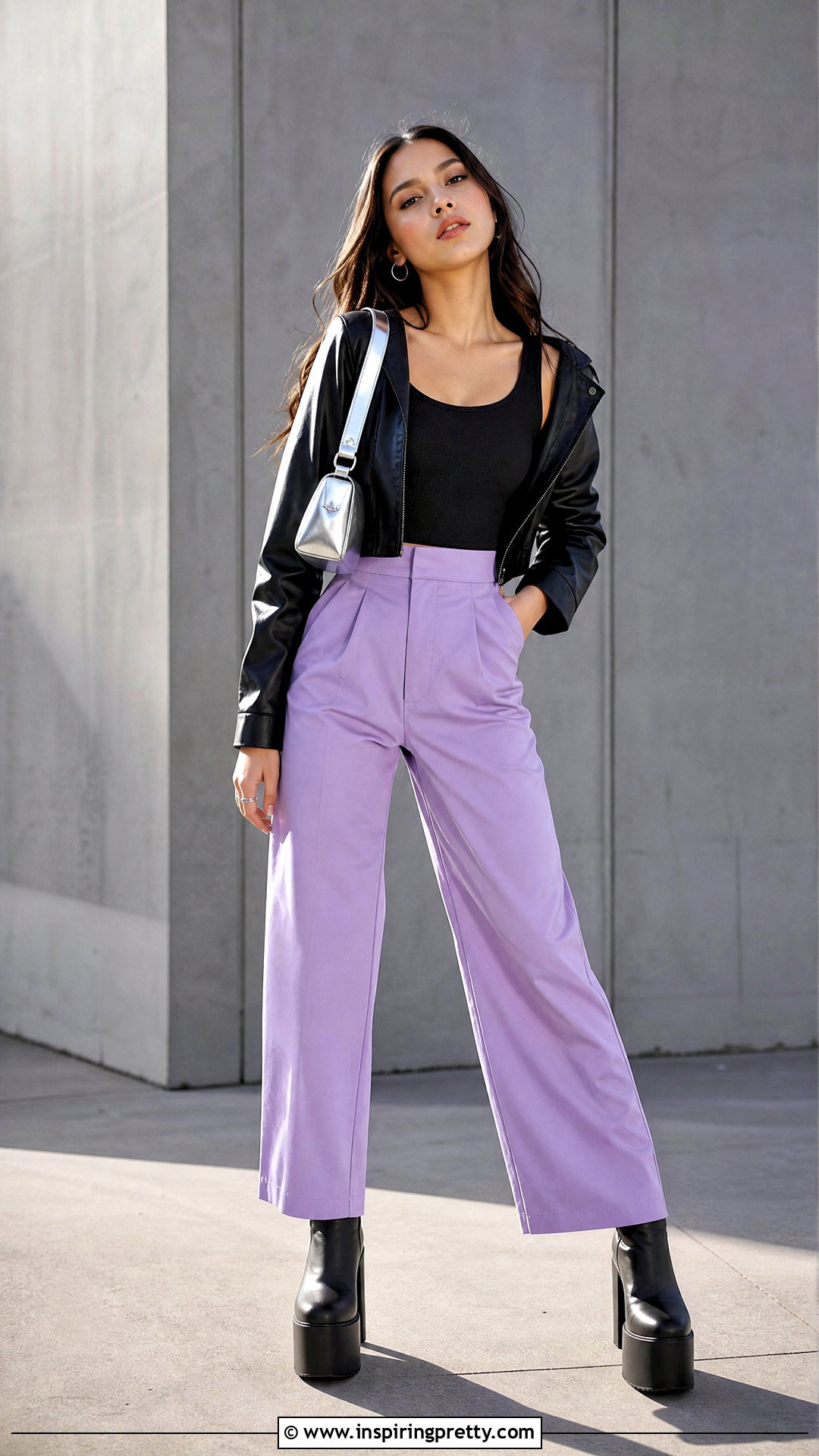Olivia Rodrigo Black Tank Top With Purple Pants - 20 Black Tank Top With Olivia Rodrigo Design outfit ideas