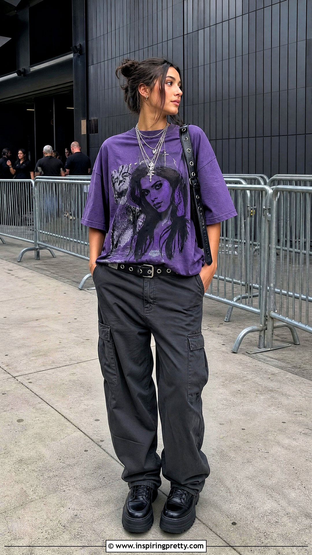 Olivia Rodrigo Purple Graphic Tee With Cargo Pants - 25 Olivia Rodrigo Purple Top outfit ideas