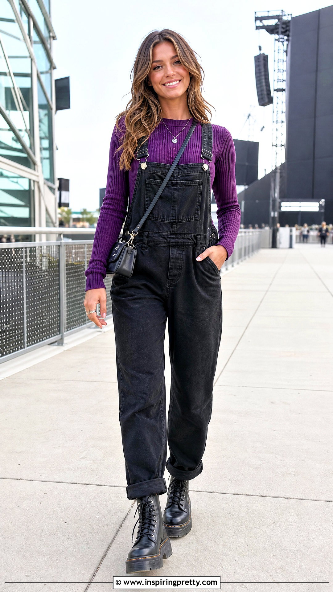 Olivia Rodrigo Purple Knit Top With Black Overalls - 25 Olivia Rodrigo Purple Top outfit ideas