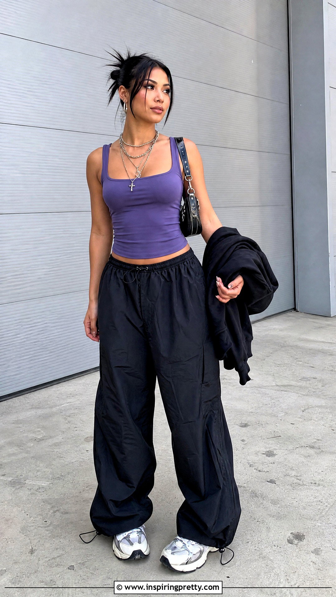 Olivia Rodrigo Purple Tank Top With Parachute Pants - 25 Olivia Rodrigo Purple Top outfit ideas