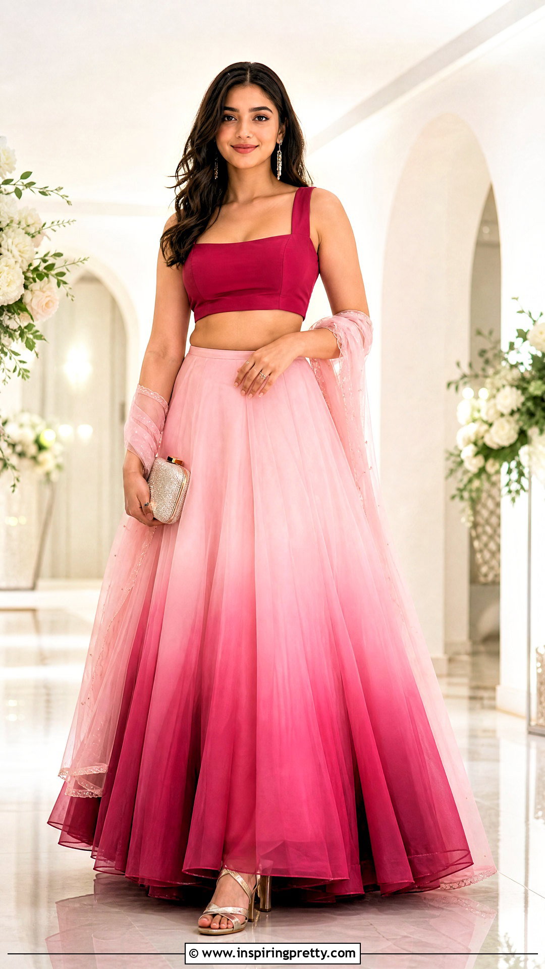 Ombre Organza Crop Top Lehenga Outfit - 50 organza crop top lehenga outfit ideas