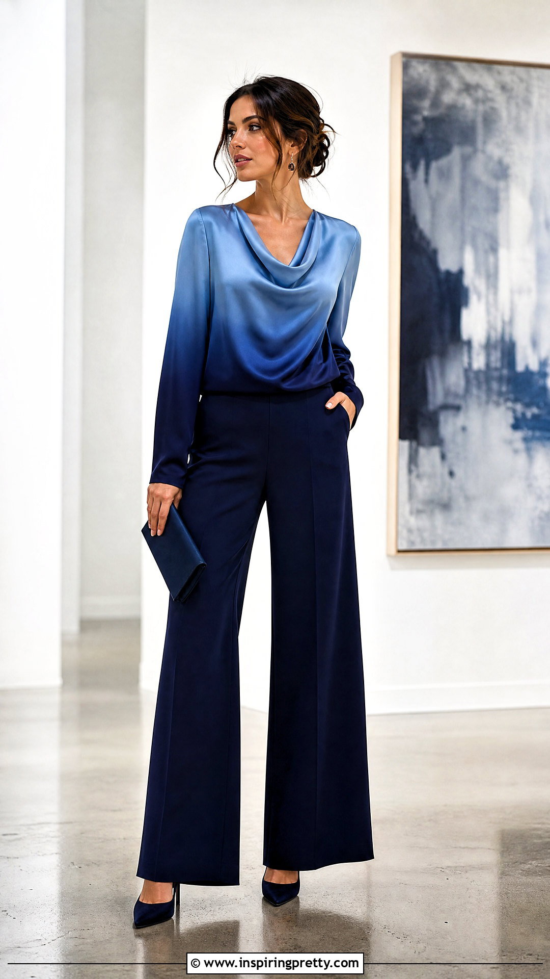 Ombre Satin Top With Wide Leg Pants - 50 Satin Top Designs