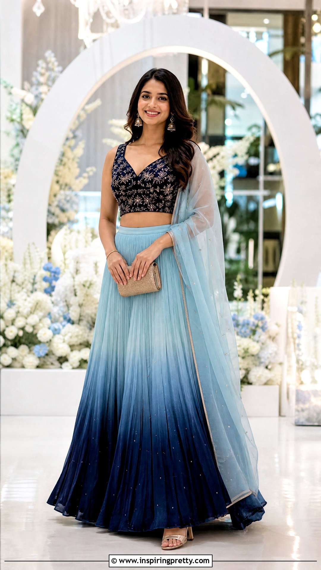 Ombre Skirt With Matching Crop Top - 50 skirt top indian outfit ideas