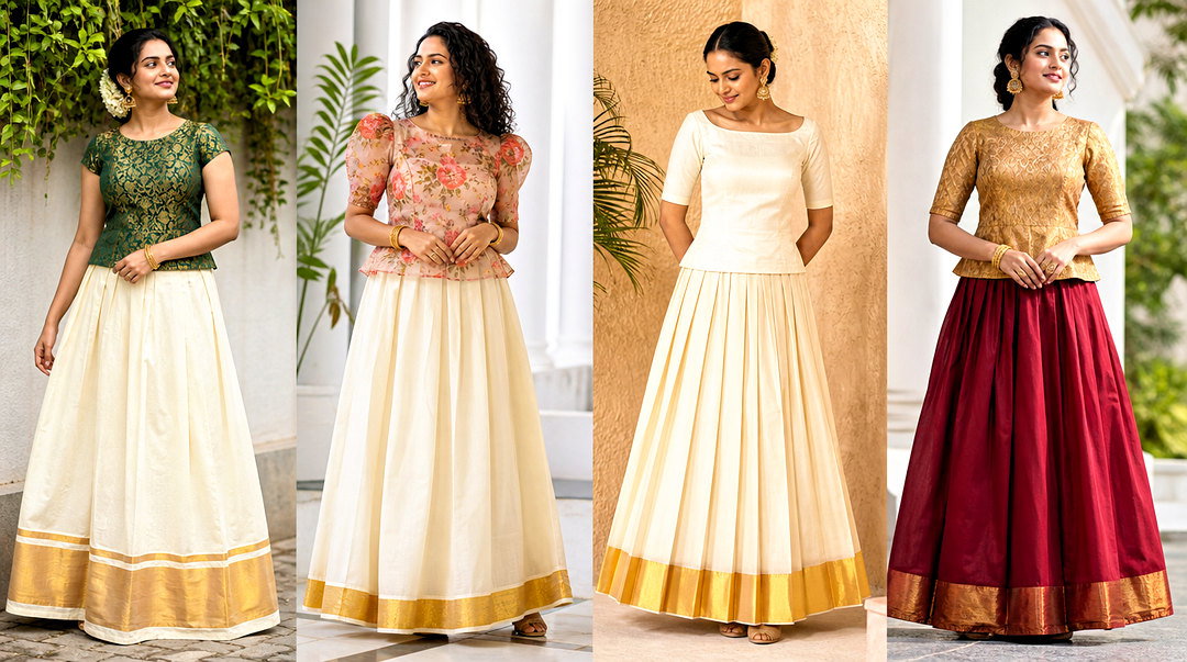 50 Onam Skirt and Top Designs for Elegant Festive Style
