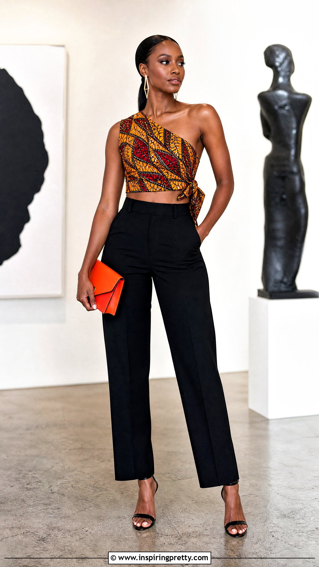 One Shoulder Ankara Crop Top With Black Pants - 50 Ankara Crop Top Styles