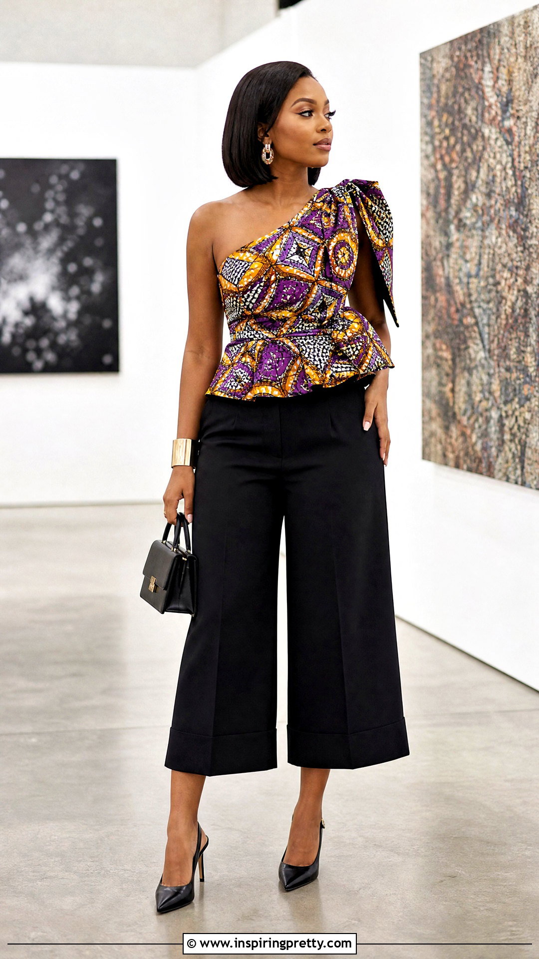 One Shoulder Ankara Top With Culottes - 50 cute ankara tops outfit ideas