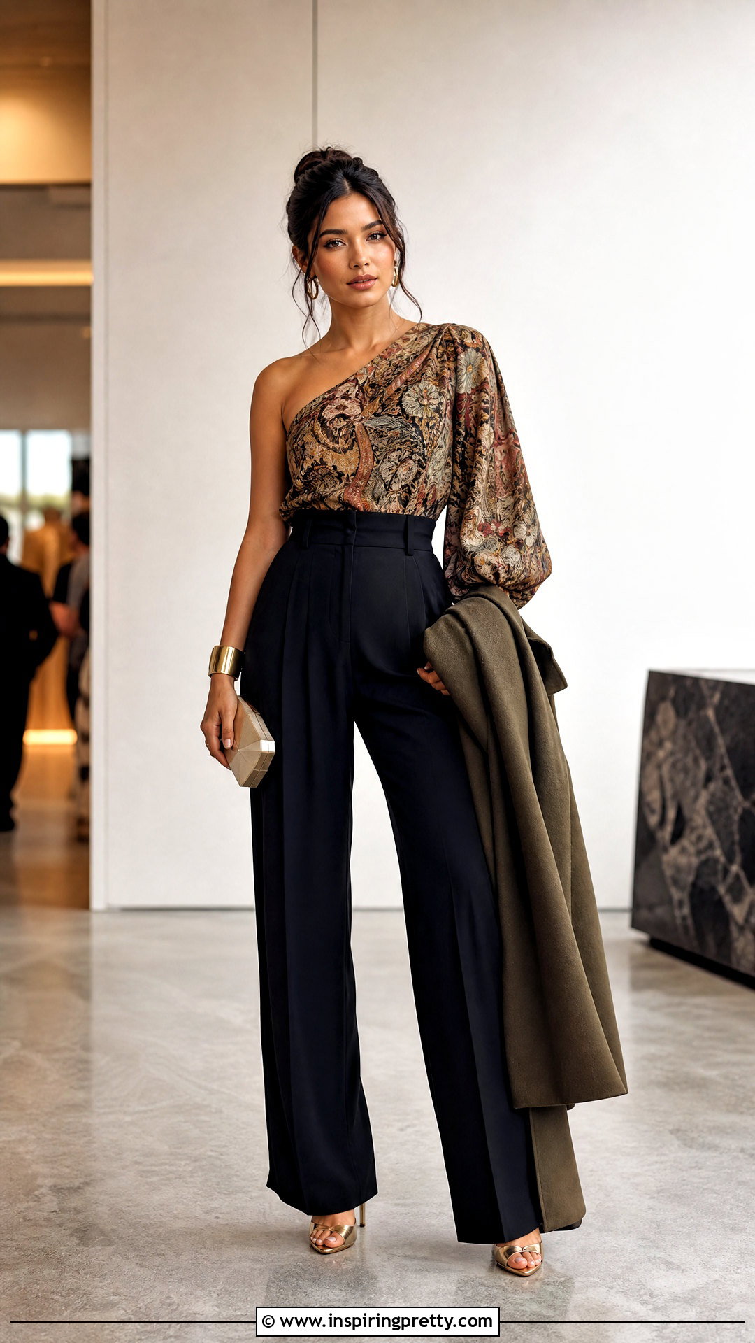 One Shoulder Boho Going Out Top With Pleated Pants - 25 boho going out tops outfit ideas
