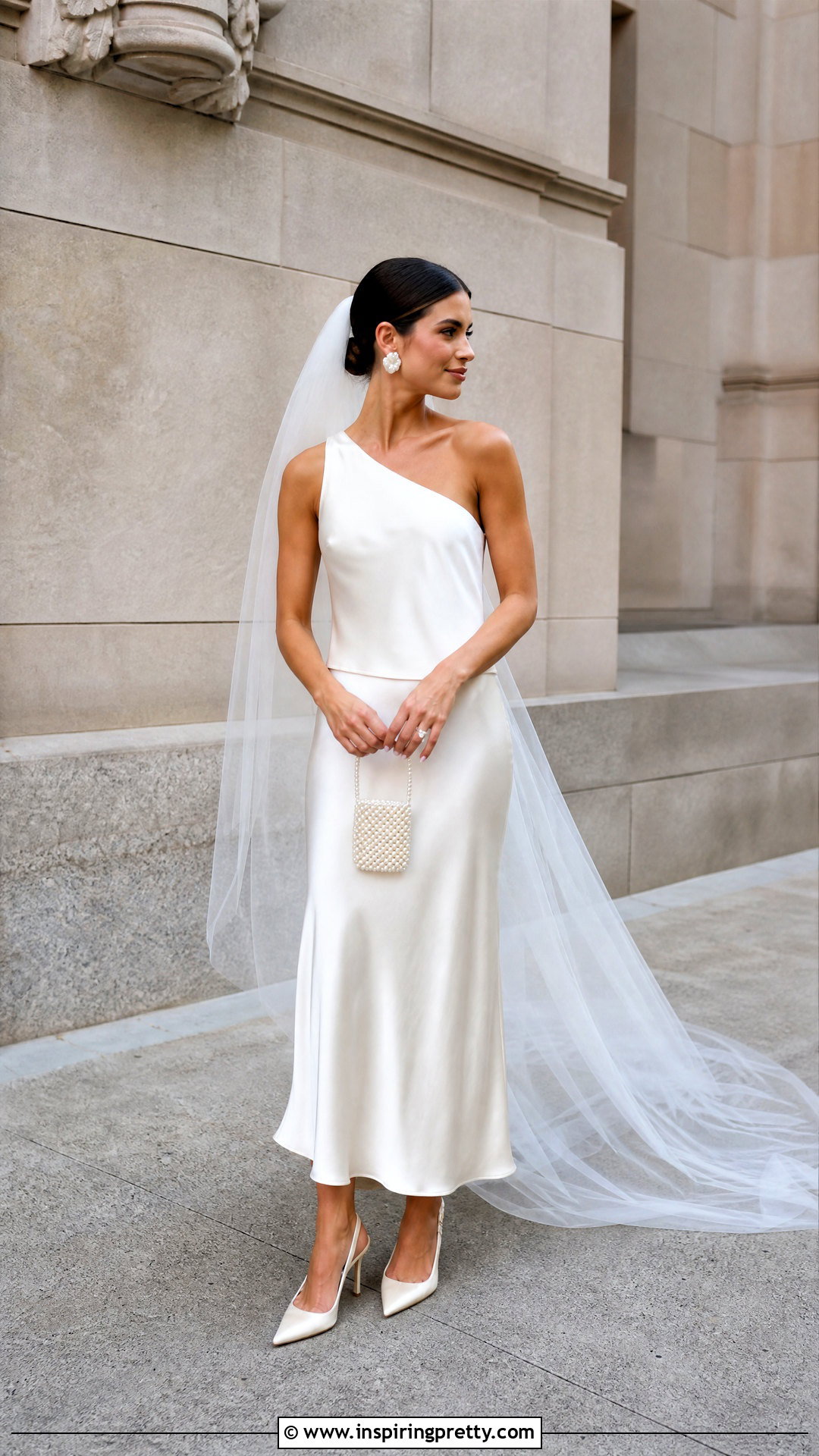 One Shoulder Bridal Top With Satin Midi Skirt - 25 bridal skirts and tops outfit ideas