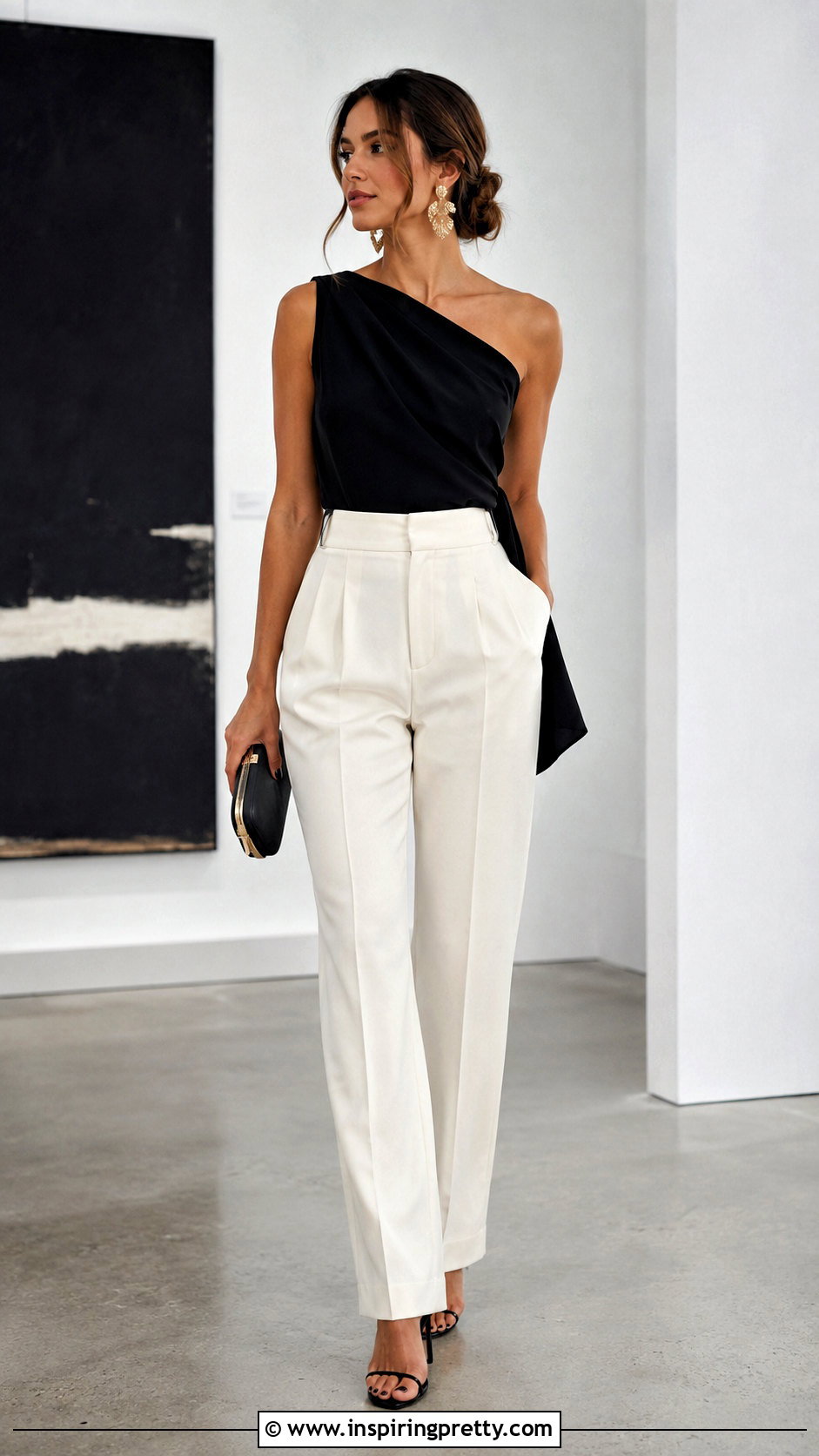 One Shoulder Crepe Top With Tailored Pants - 50 crepe top styles