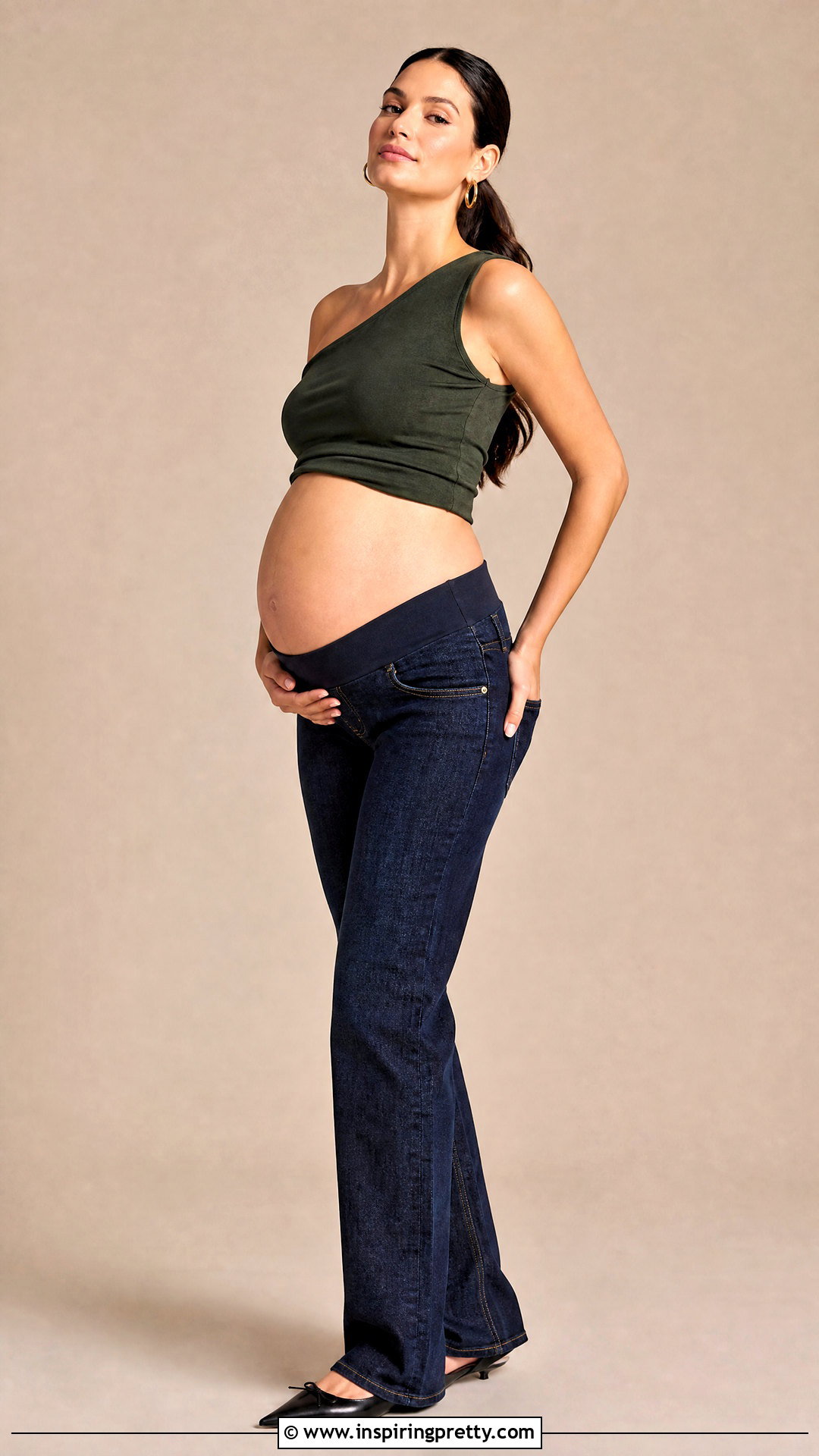 One Shoulder Crop Top And Dark Wash Jeans Maternity Shoot - 20 crop top and jeans maternity shoots