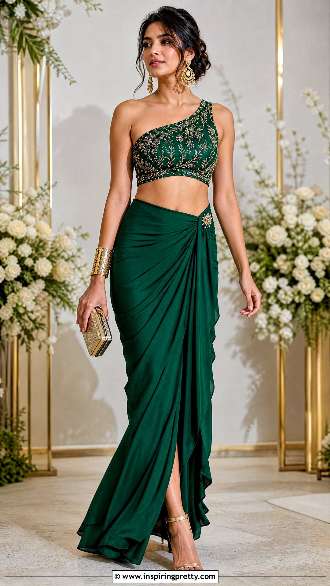 One Shoulder Crop Top And Draped Skirt - 25 crop top and skirt indian party wear for women outfit ideas