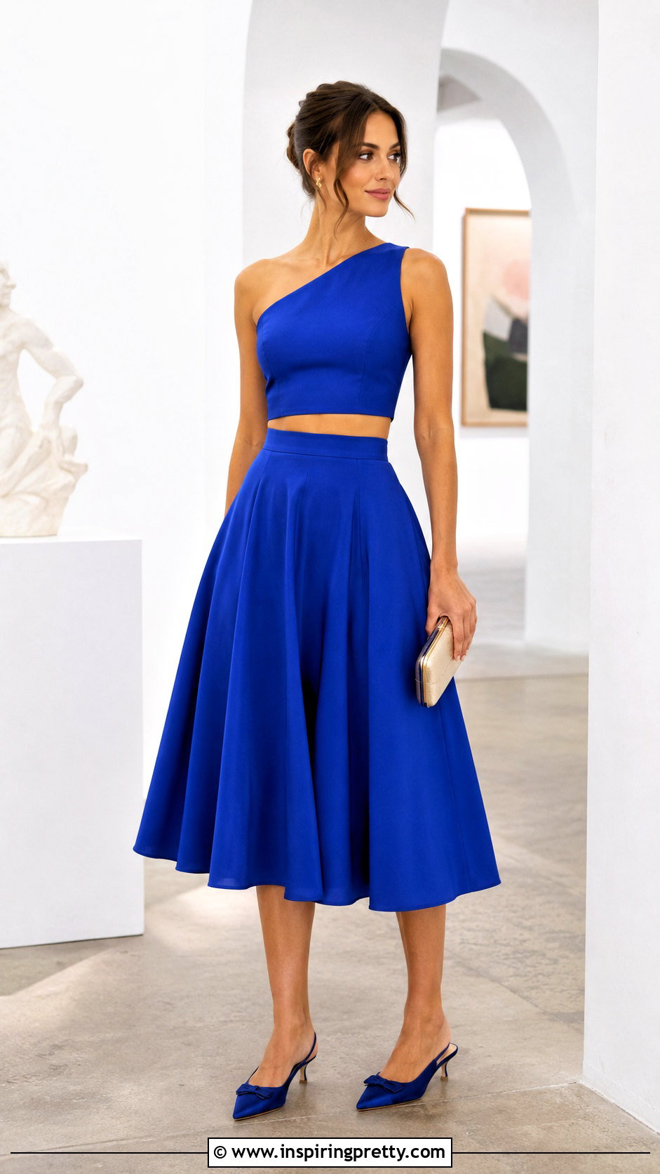 One Shoulder Crop Top And Flared Midi Skirt Outfit - 20 Crop Top Flared Skirt outfits