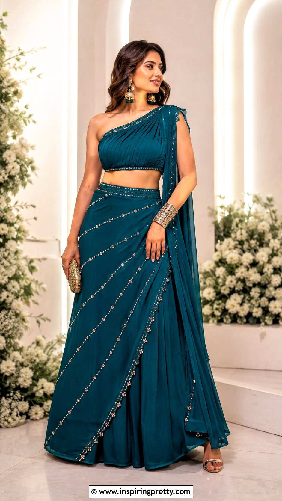 One Shoulder Crop Top Lehenga - 20 new design crop top lehenga ideas