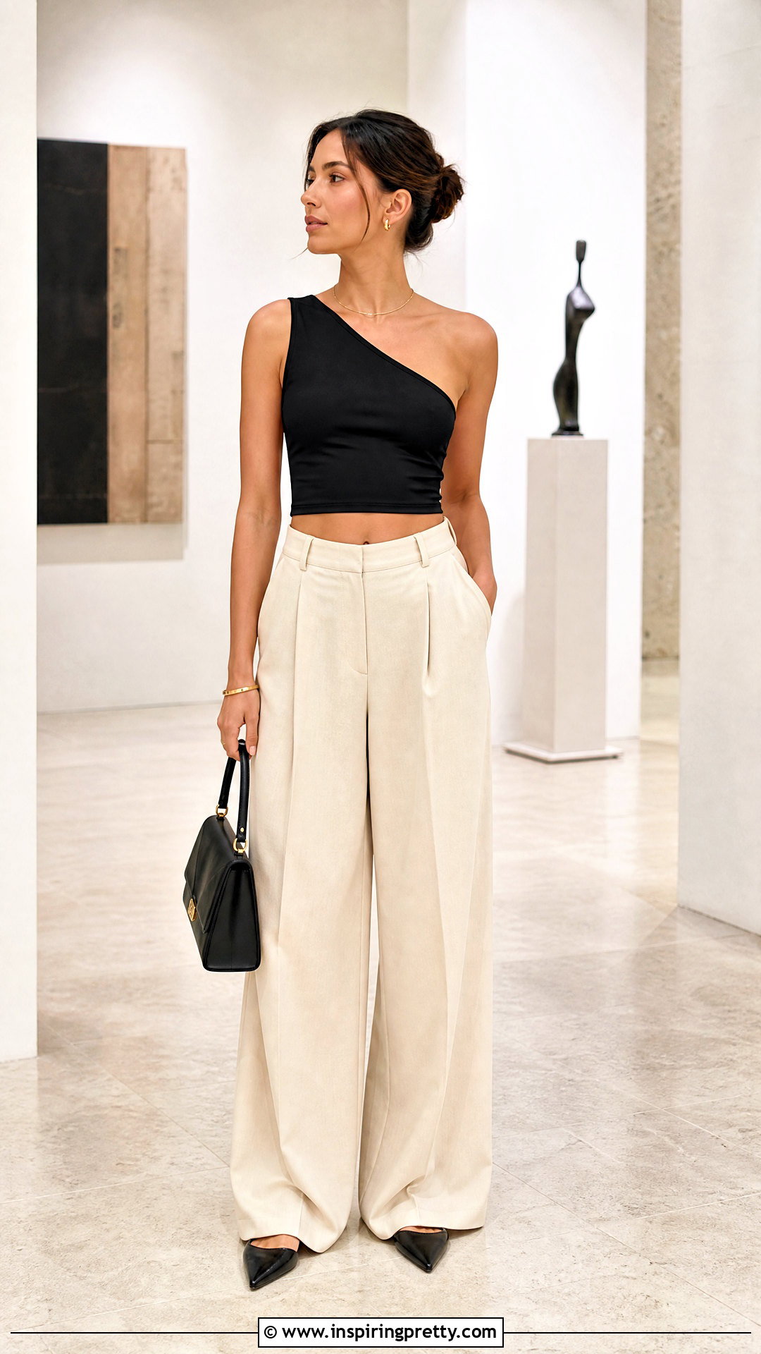 One Shoulder Crop Top Mockup With Trousers - 50 crop top mockup ideas