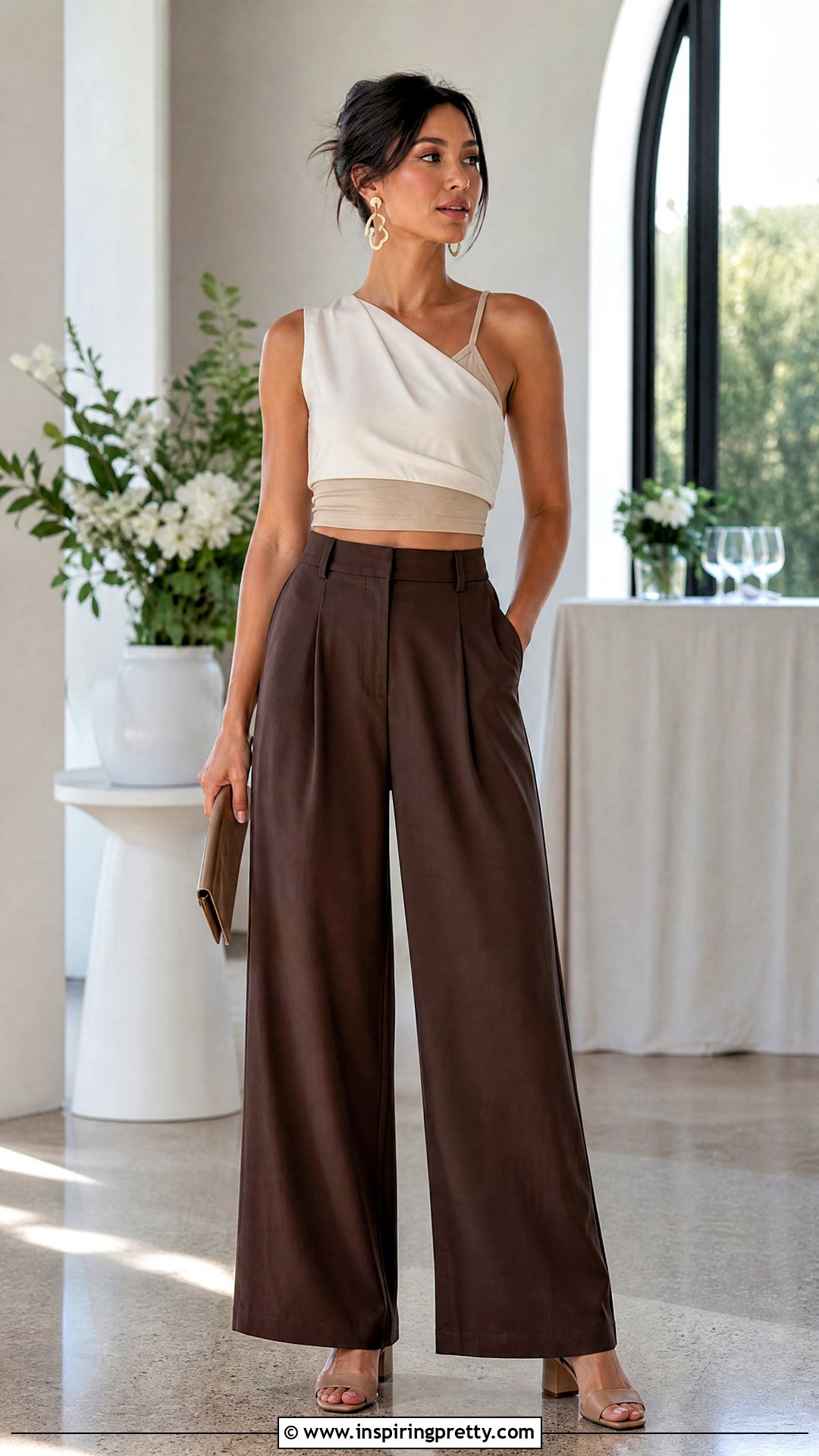 One Shoulder Crop Top With Cami And Palazzo Pants - 25 crop top with cami underneath outfit ideas