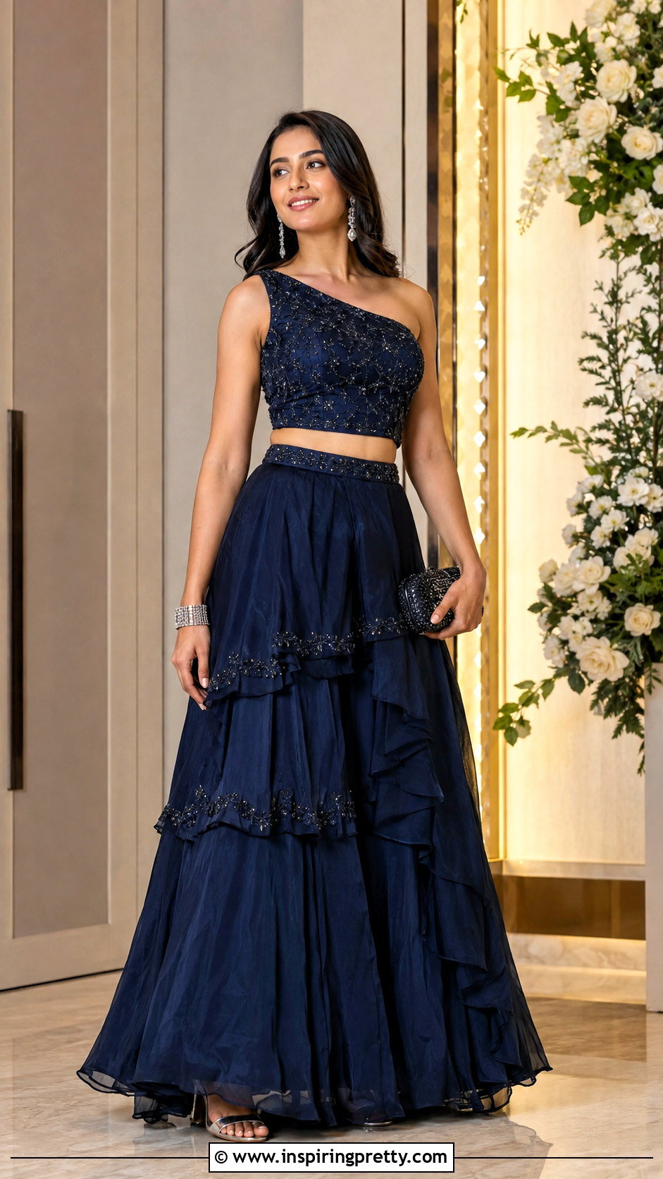 One Shoulder Crop Top With Layered Ghagra - 25 ghagra blouse designs crop tops outfit ideas