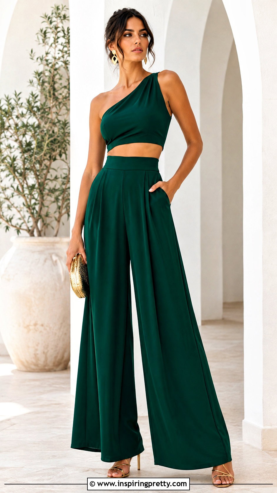 One Shoulder Crop Top With Palazzo Pants - 50 crop top ideas